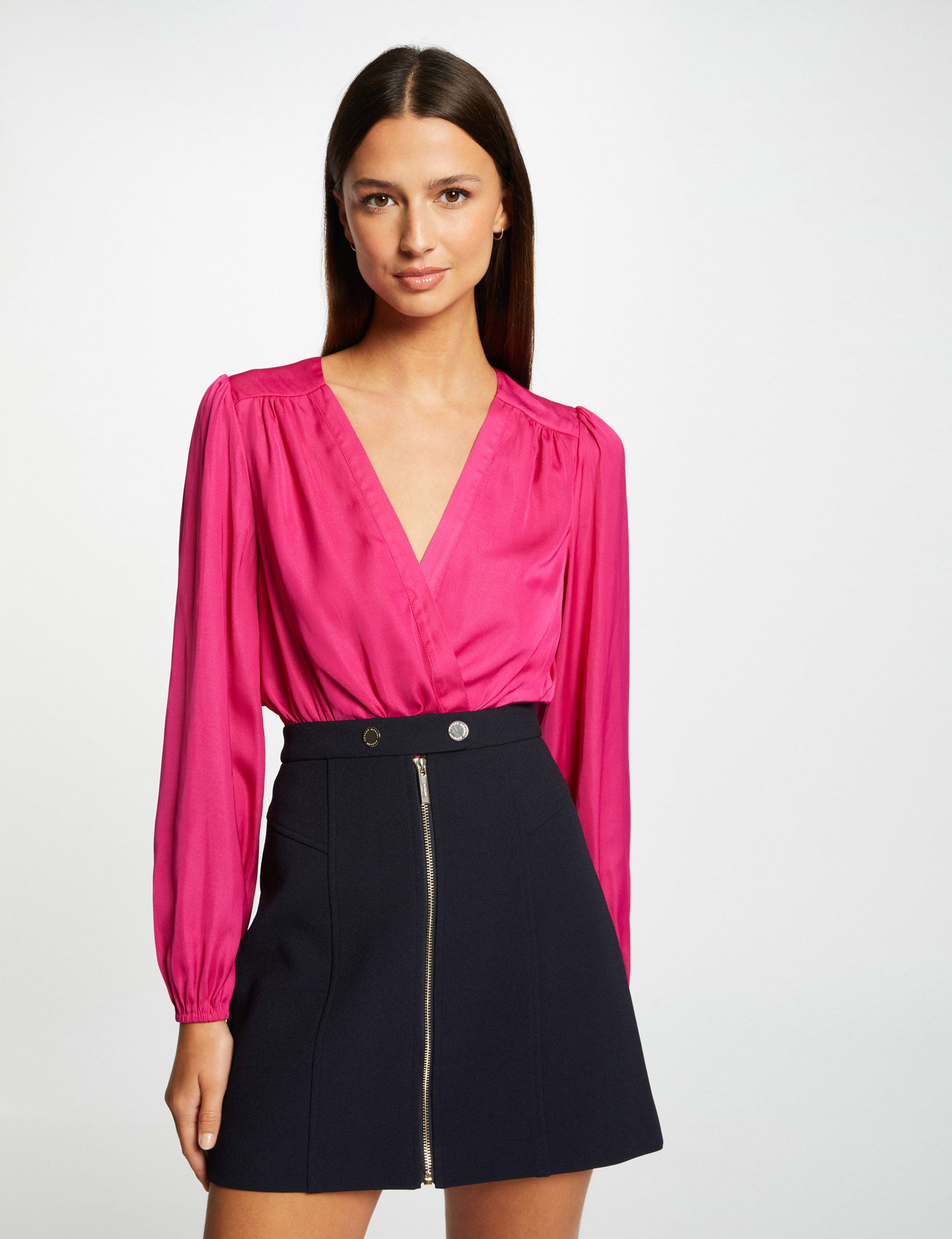 Image of T-shirt manches longues satin framboise femme