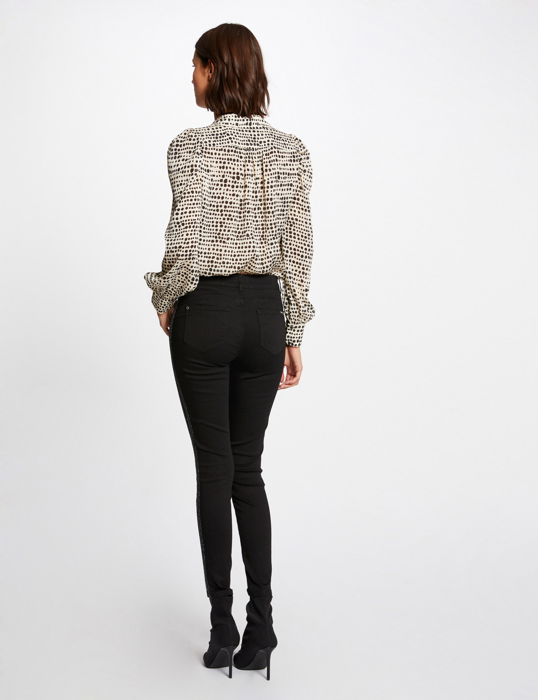 Jeans skinny avec bandes métallisées noir femme Jeans skinny avec bandes métallisées noir femme