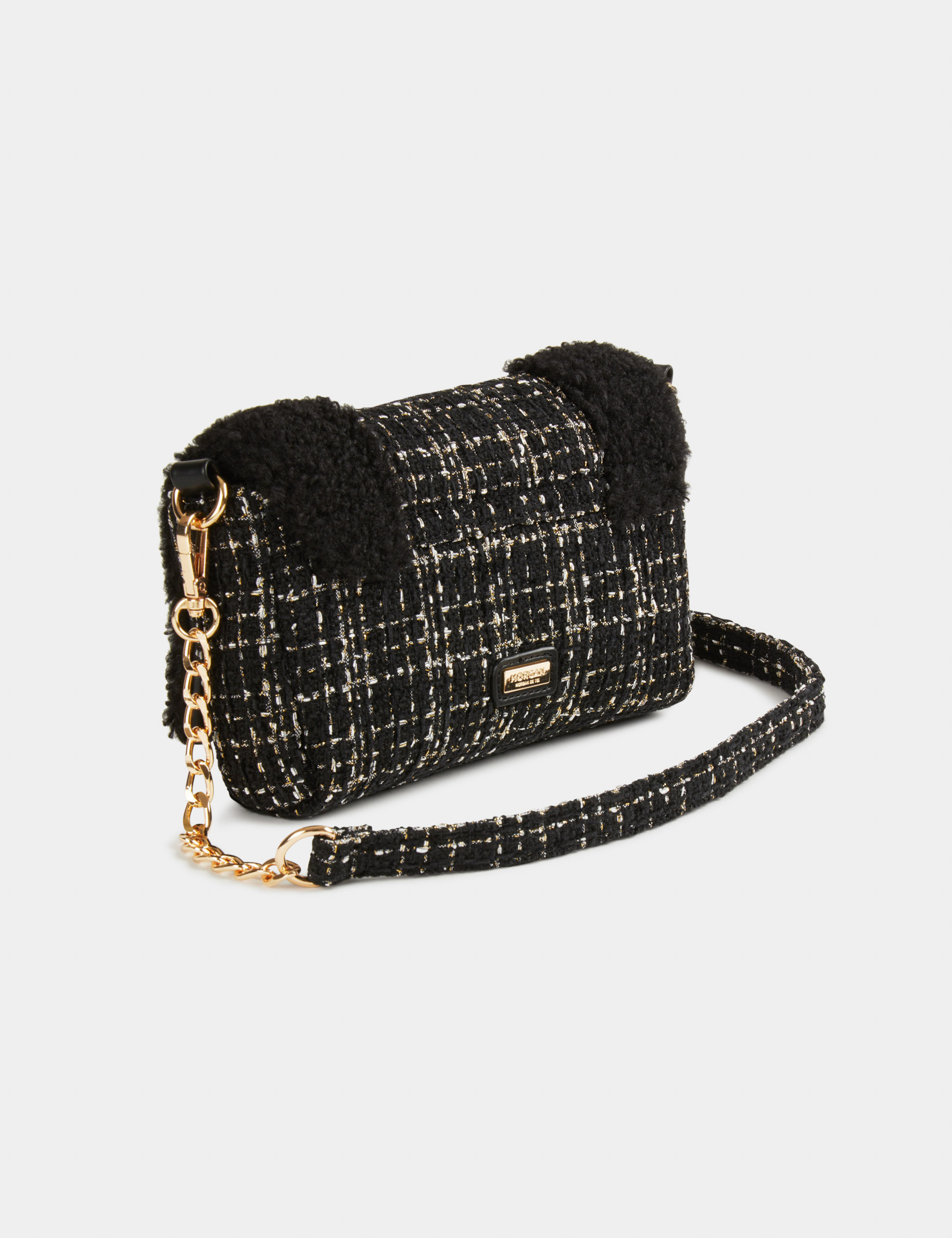 sac pochette details imitation fourrure noir femme Sac pochette détails imitation fourrure noir femme
