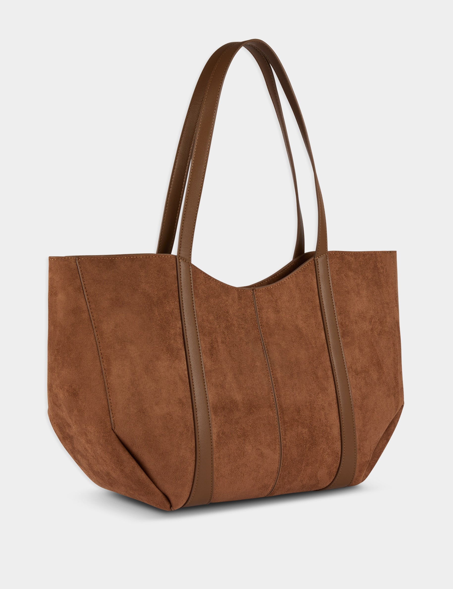 Sac cabas su&eacute;dine marron cognac femme