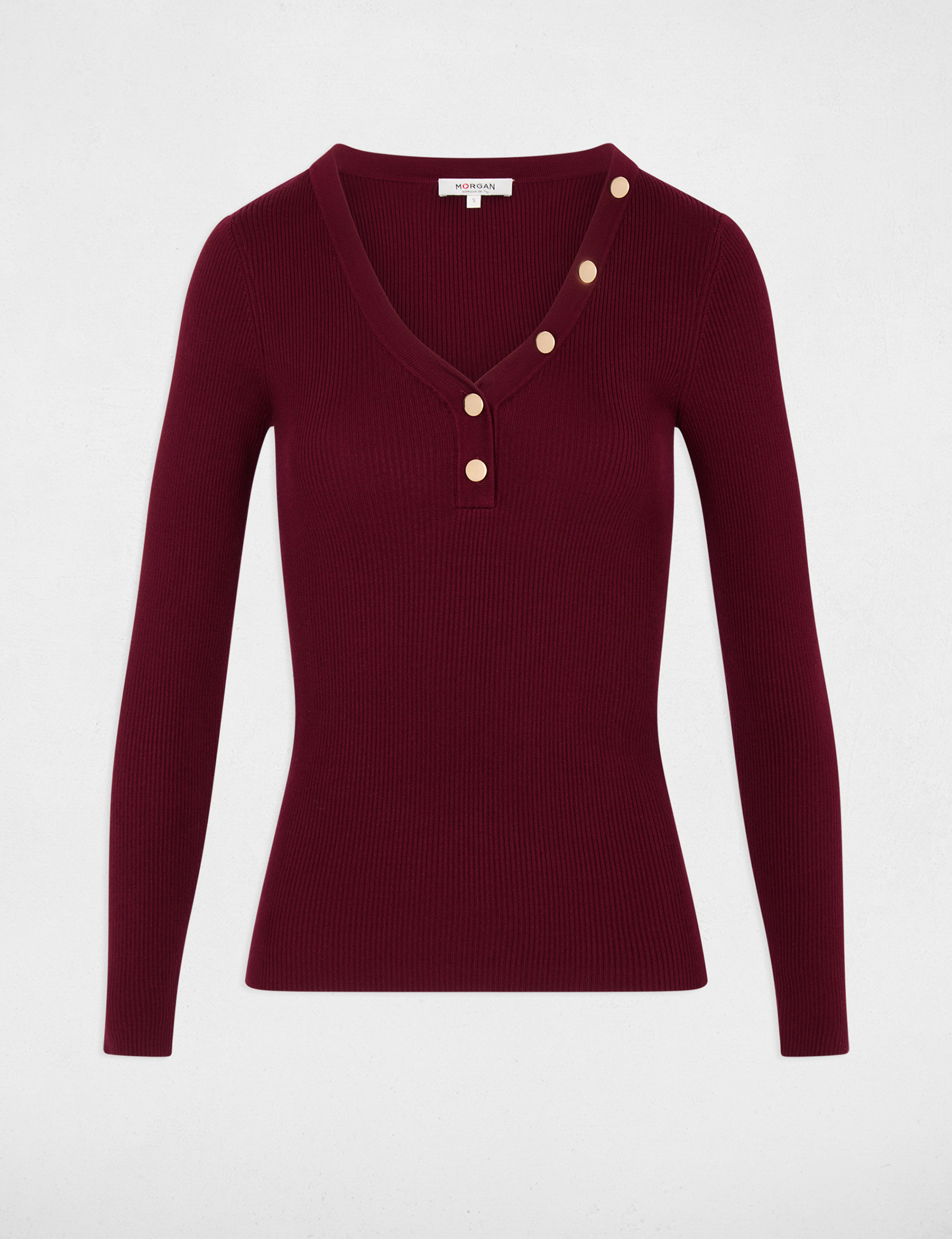 Pull col v ajust&eacute; bordeaux femme