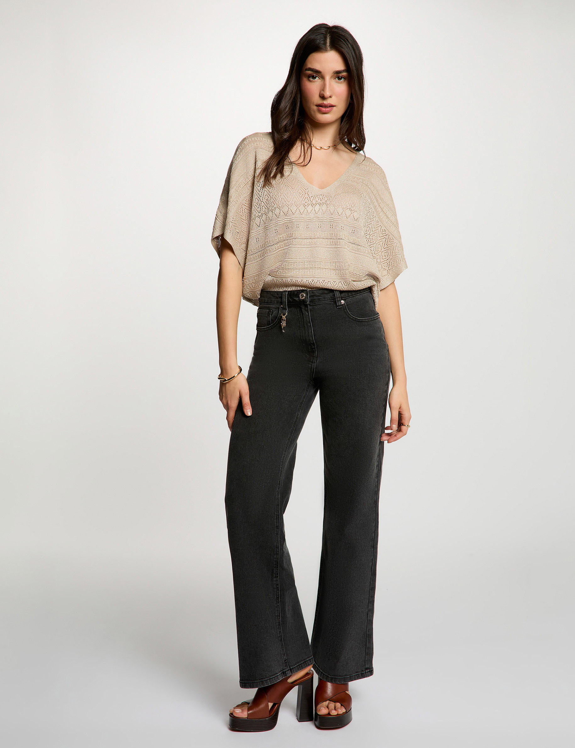 Pull oversize col v jaune or femme
