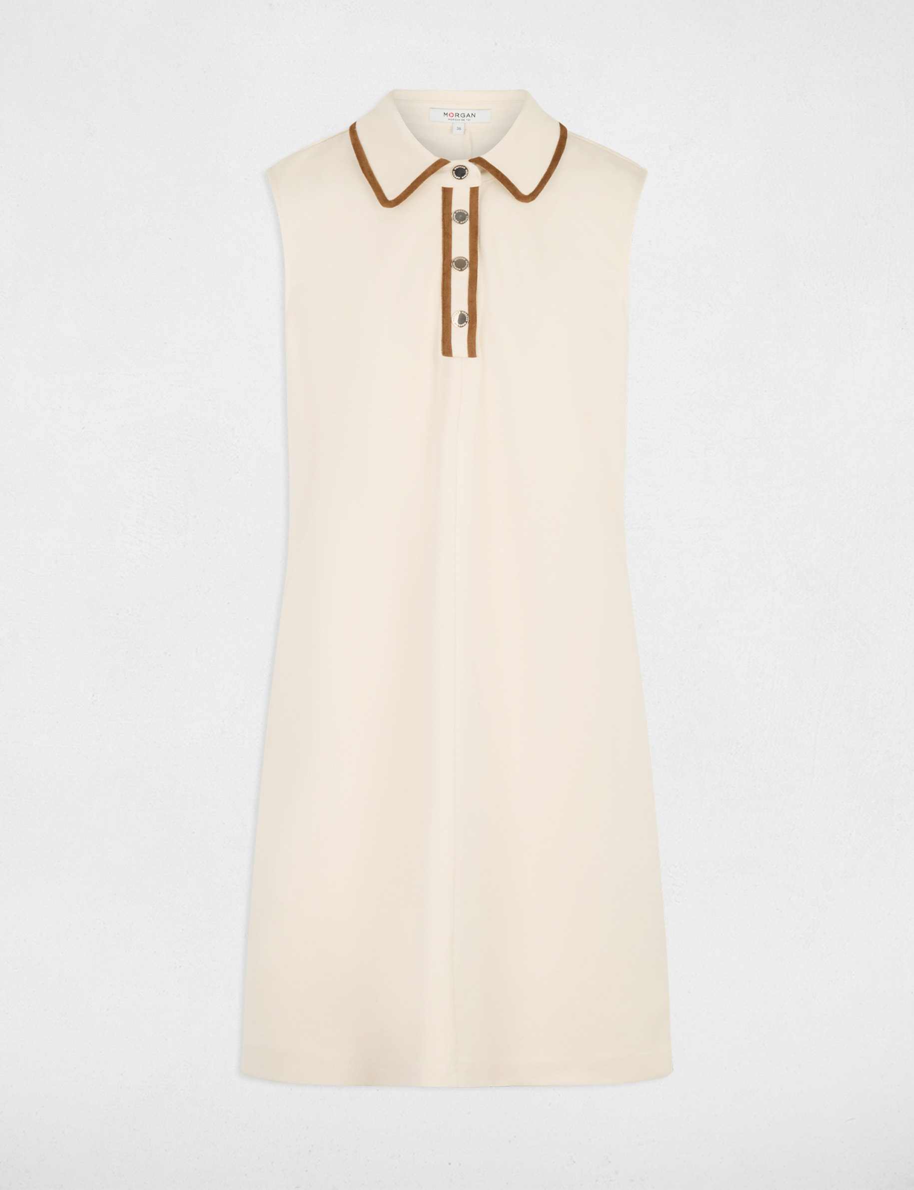 Robe courte col &agrave; revers ivoire femme