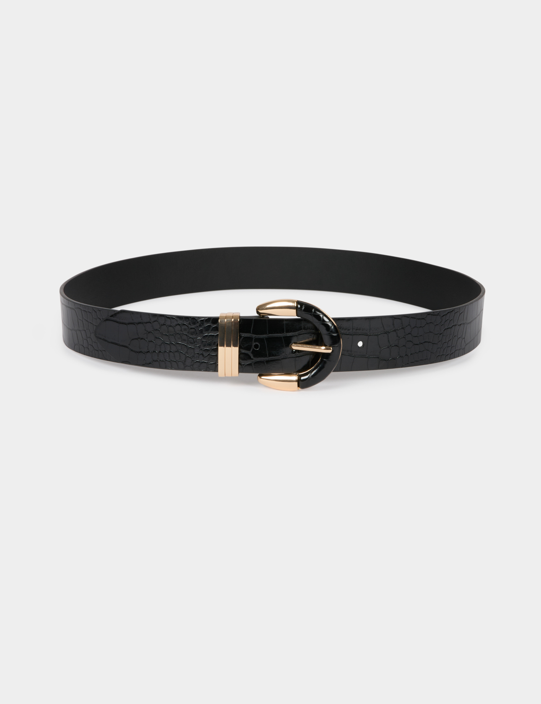 Ceinture fine aspect croco noir femme