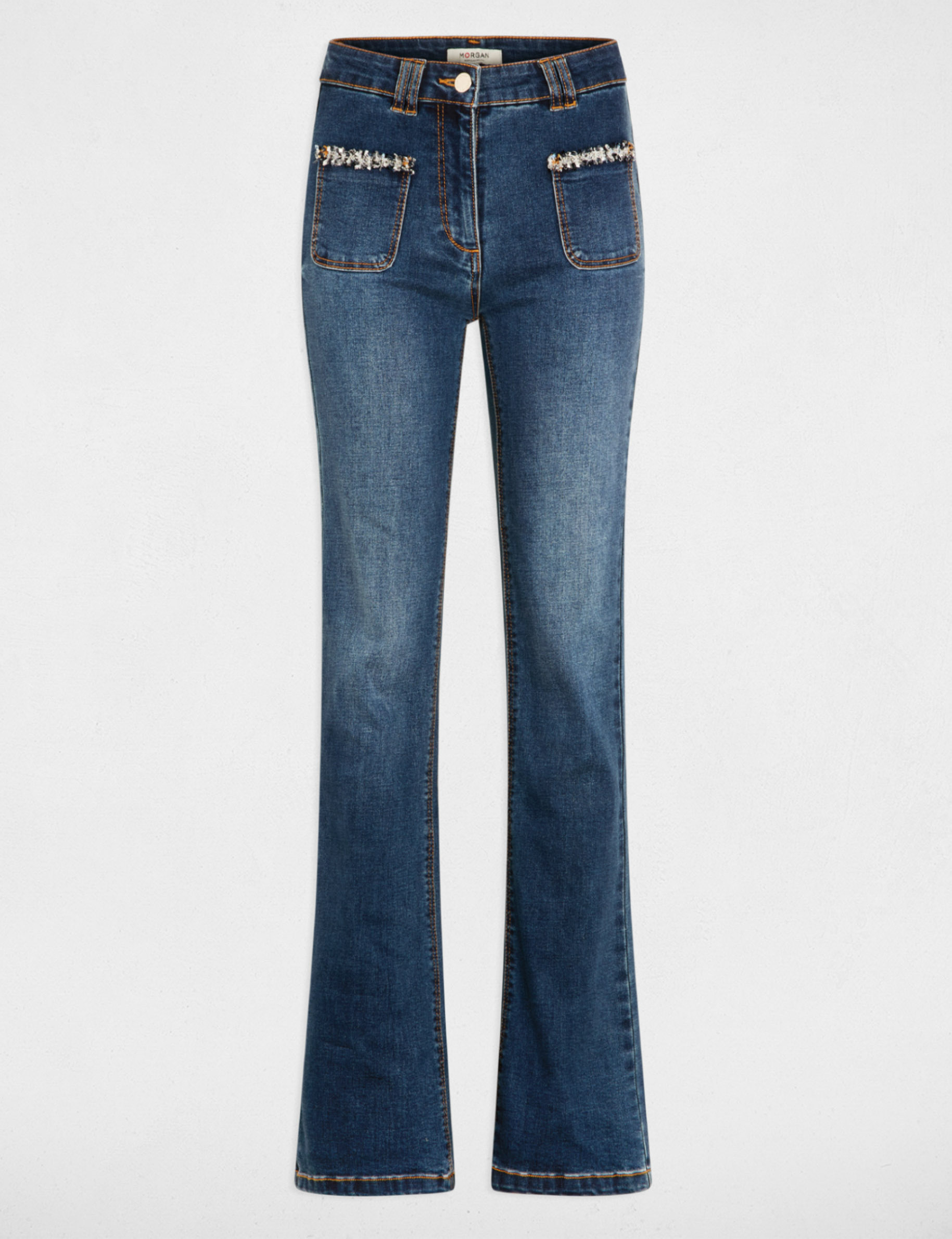 jeans bootcut details franges denim stone femme Jeans bootcut détails franges denim stone femme