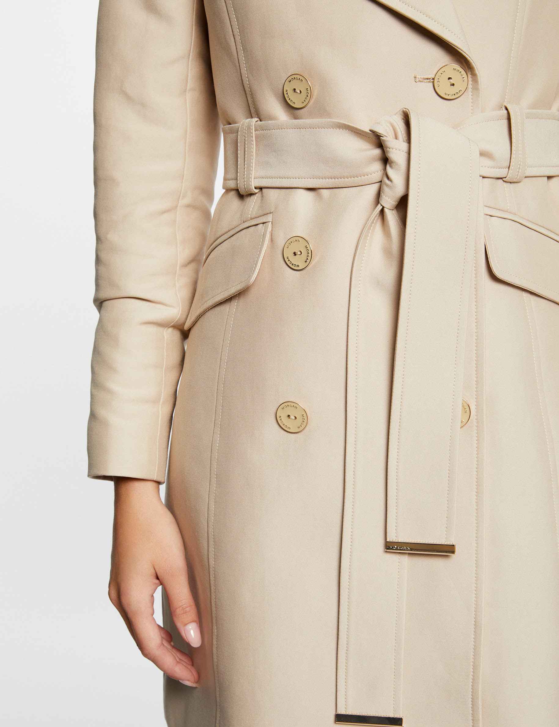 Trench droit ceintur beige femme