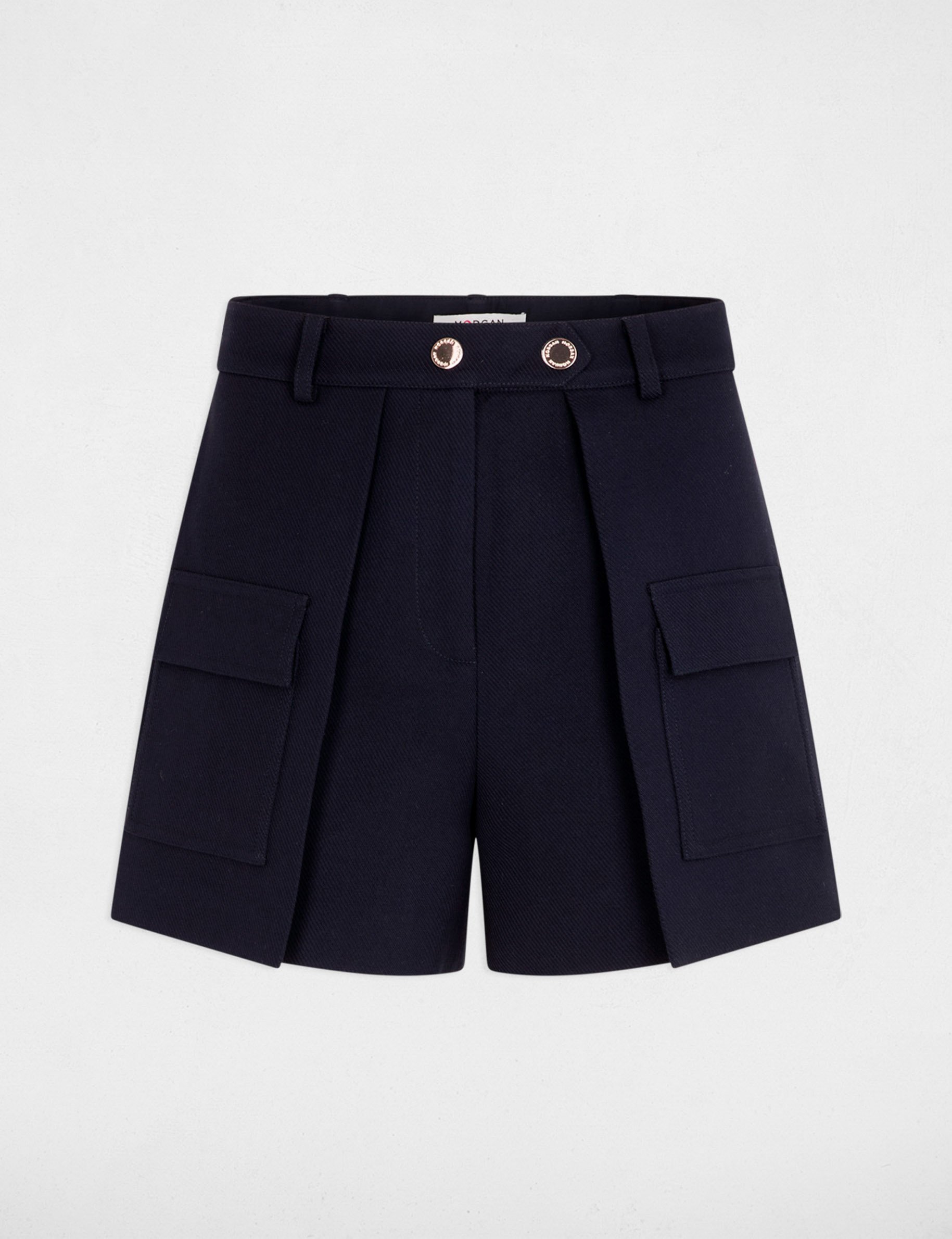 short droit poches a rabat bleu marine femme Short droit poches à rabat bleu marine femme