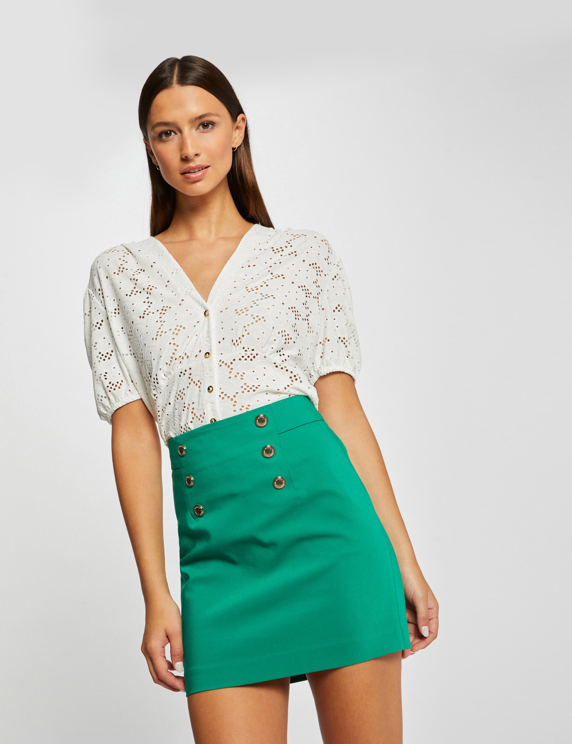 t shirt manches courtes a broderie ecru femme T-shirt manches courtes à broderie ecru femme