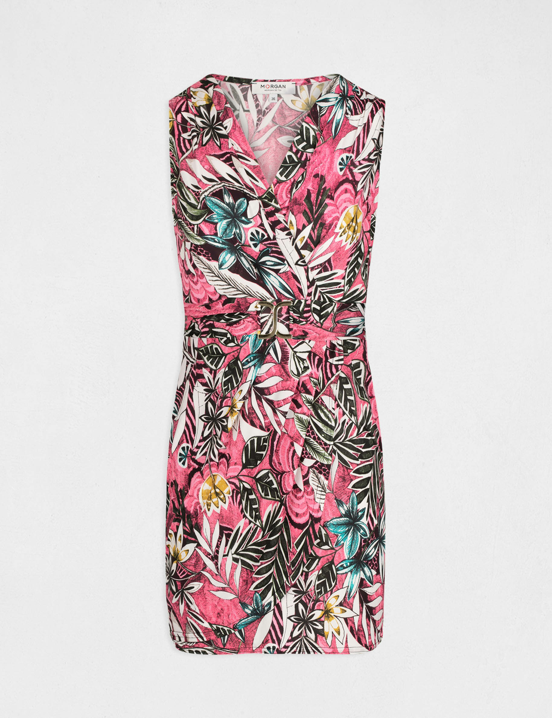 Robe ajustée imprimé végétal fuchsia femme