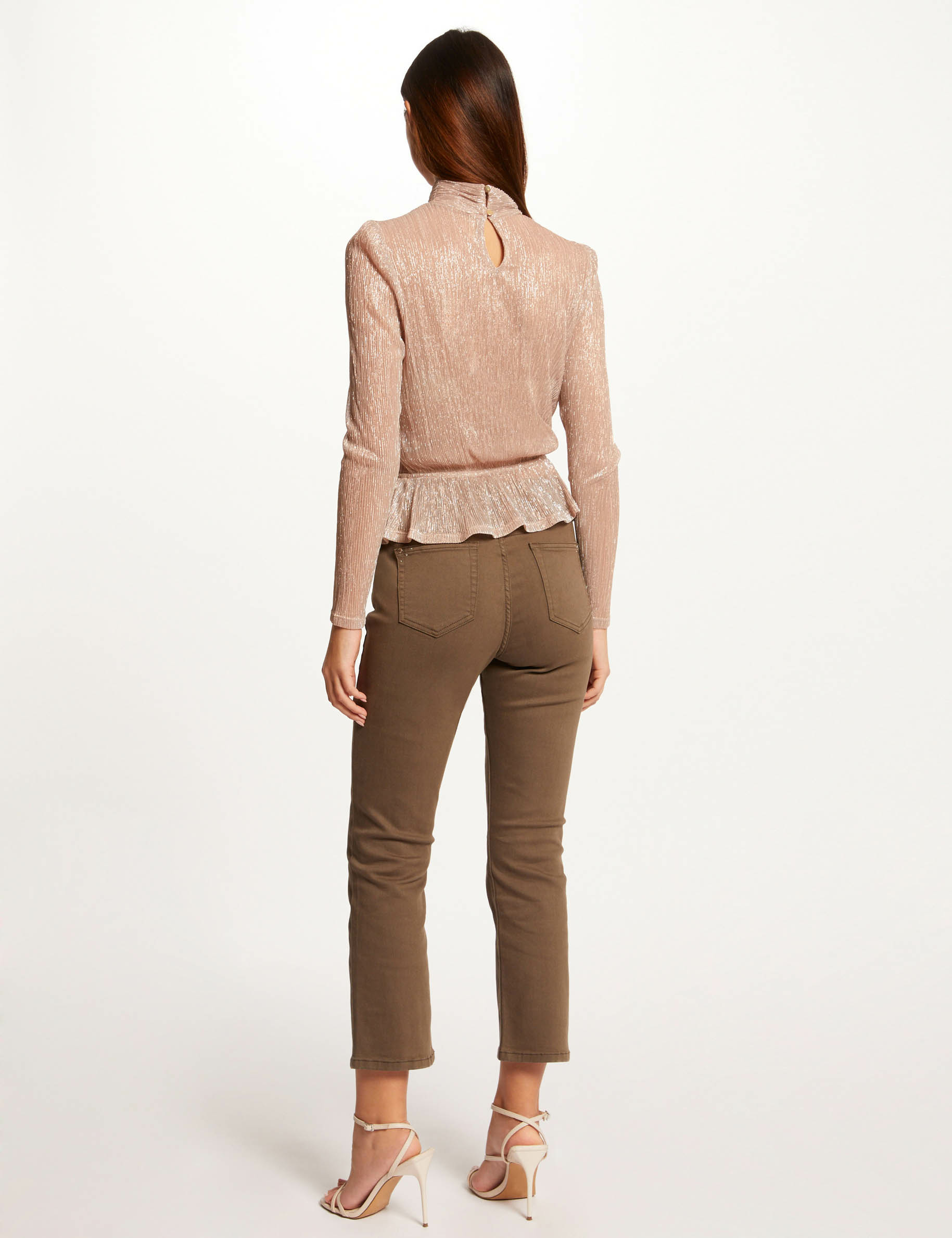 T-shirt manches longues métallisé vieux rose femme