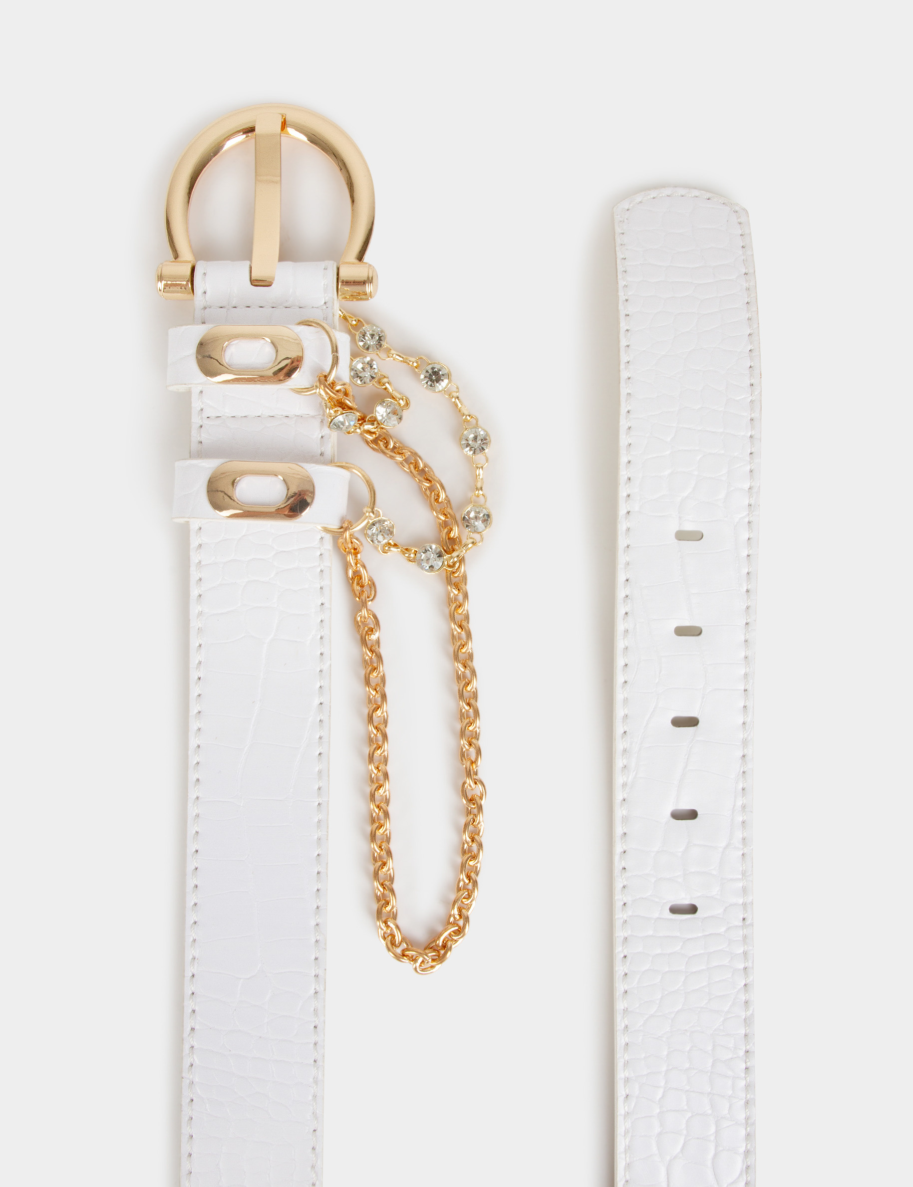ceinture aspect croco avec chaines blanc femme Ceinture aspect croco avec chaînes blanc femme