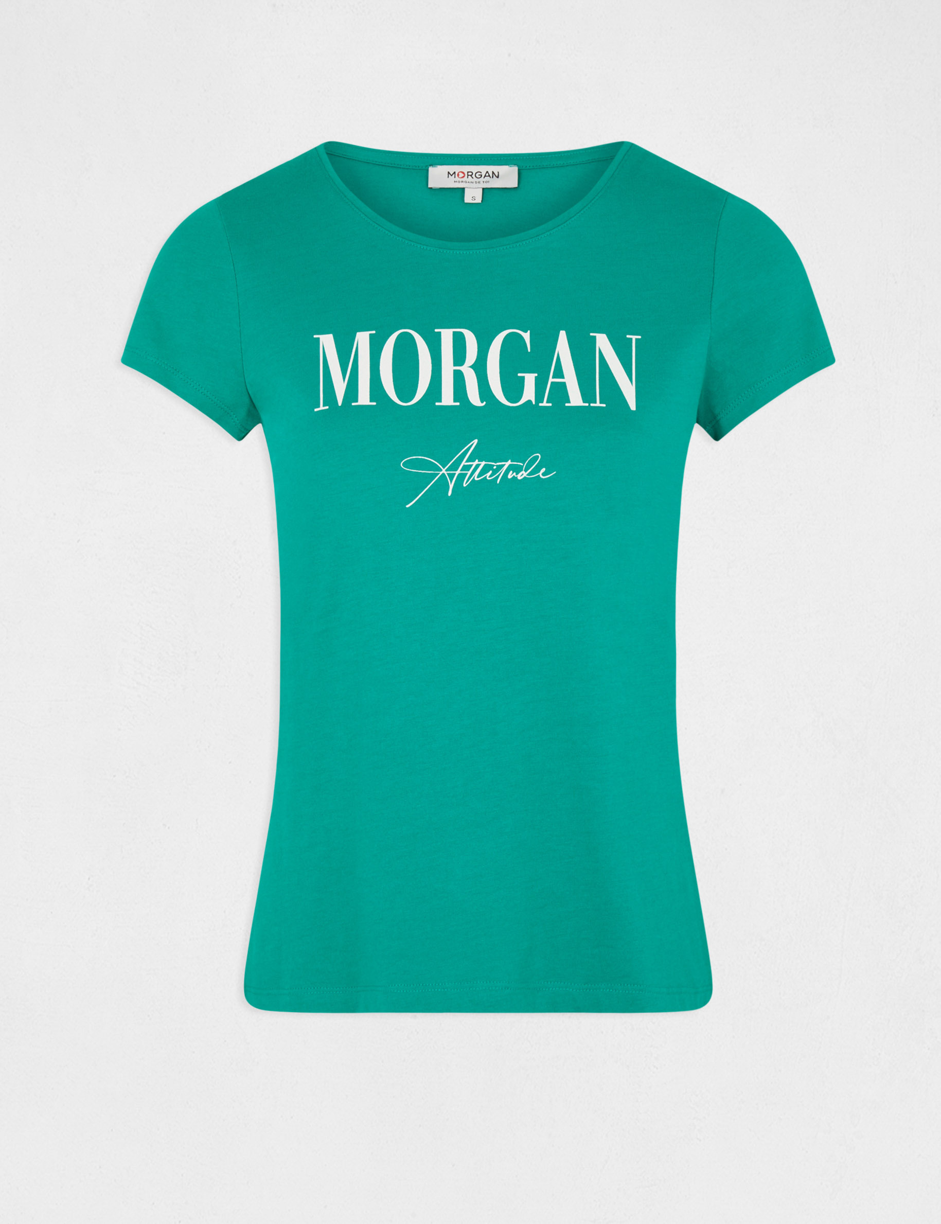 T-shirt manches courtes à inscription vert moyen femme T-shirt manches courtes à inscription vert moyen femme