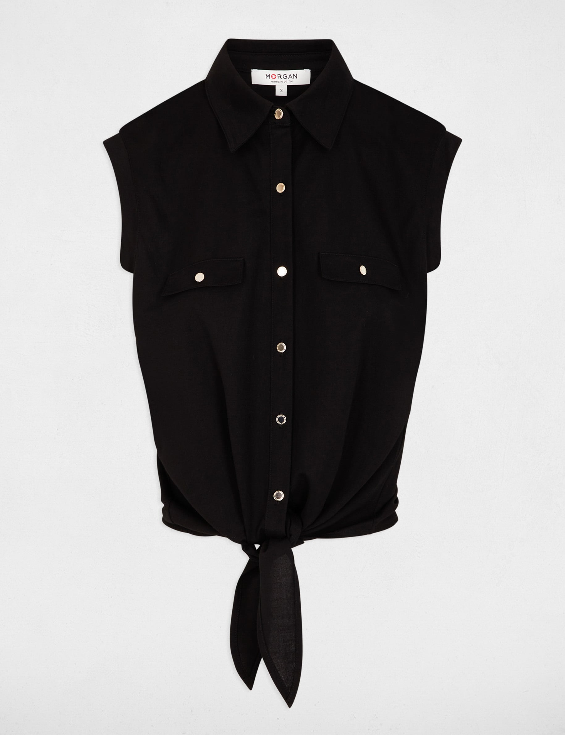 Chemise nou&eacute;e sans manches noir femme