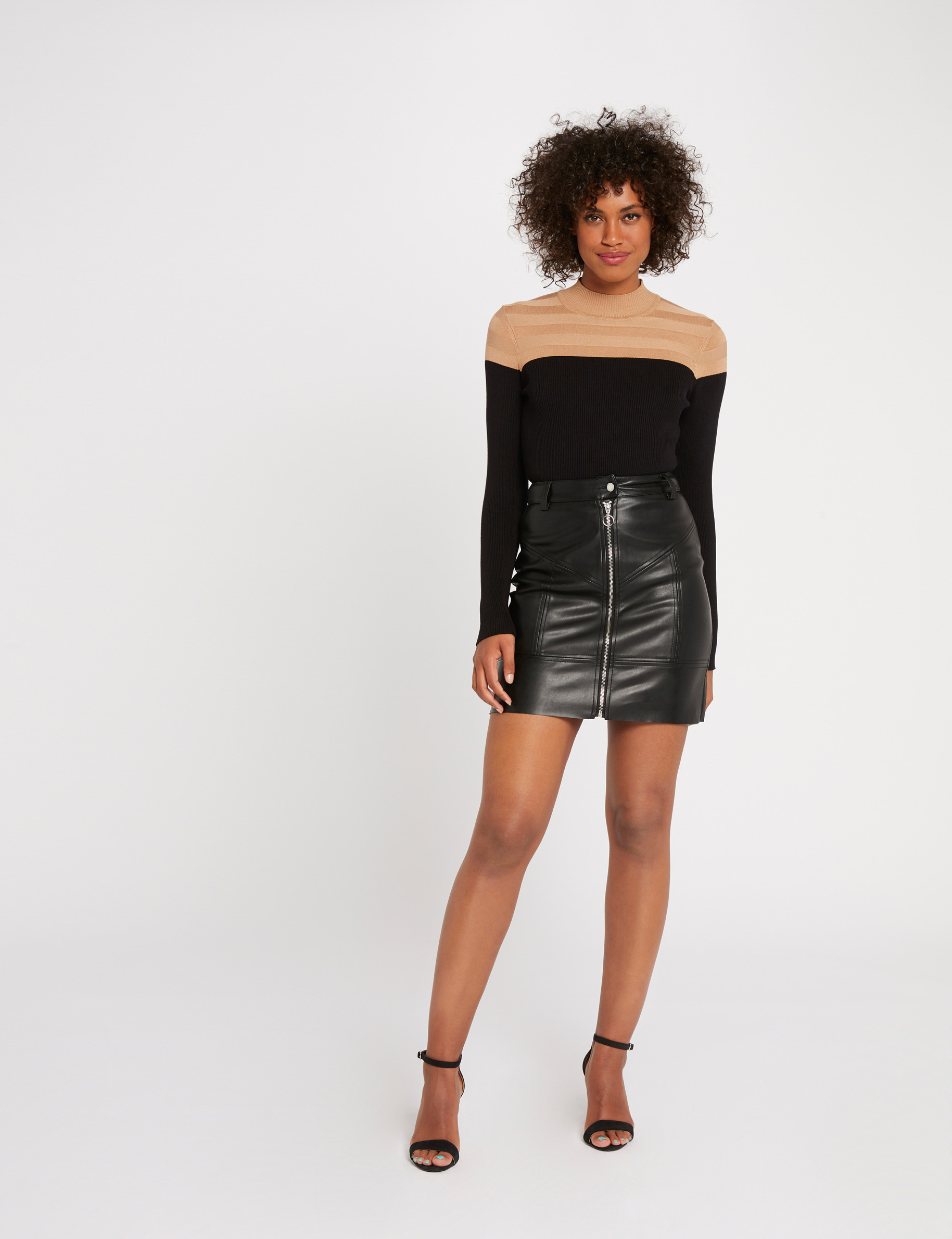 Pull manches longues col montant camel femme