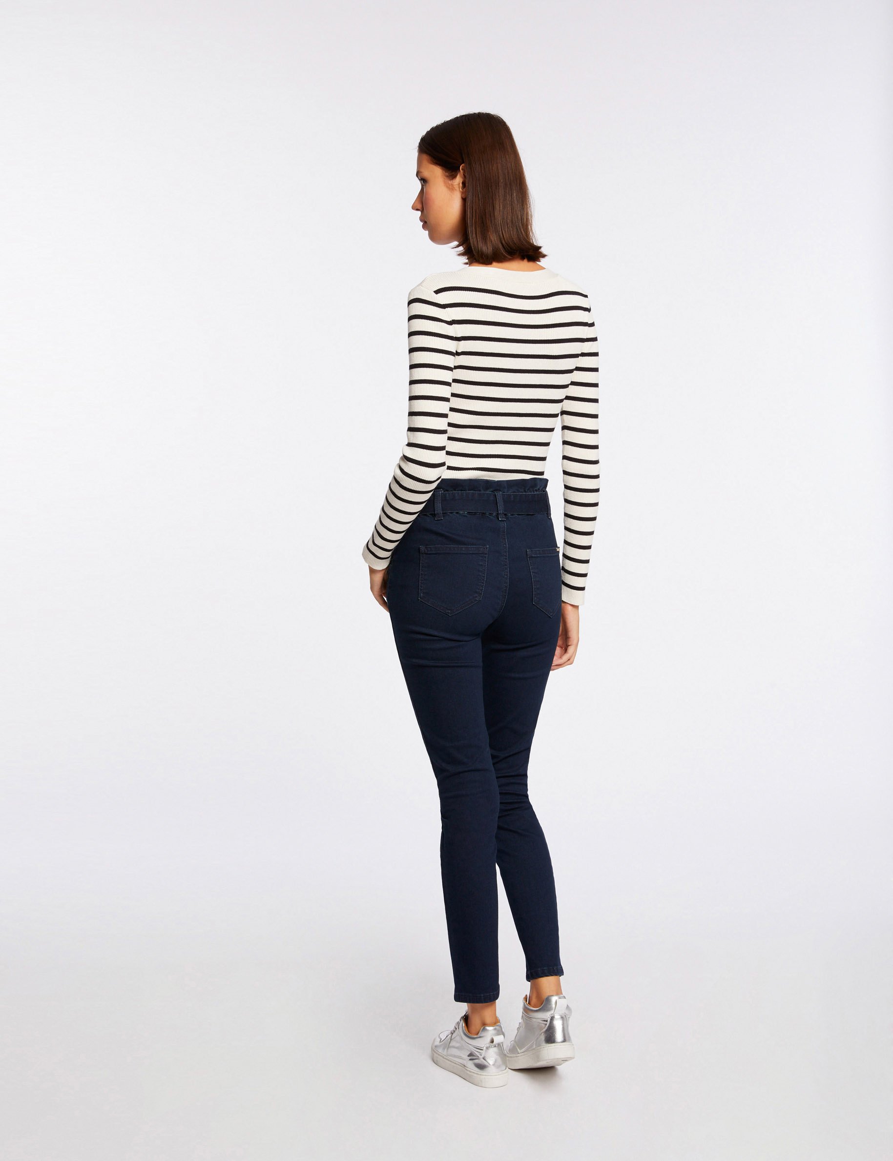 Jeans slim taille haute ceinturé jean stone femme