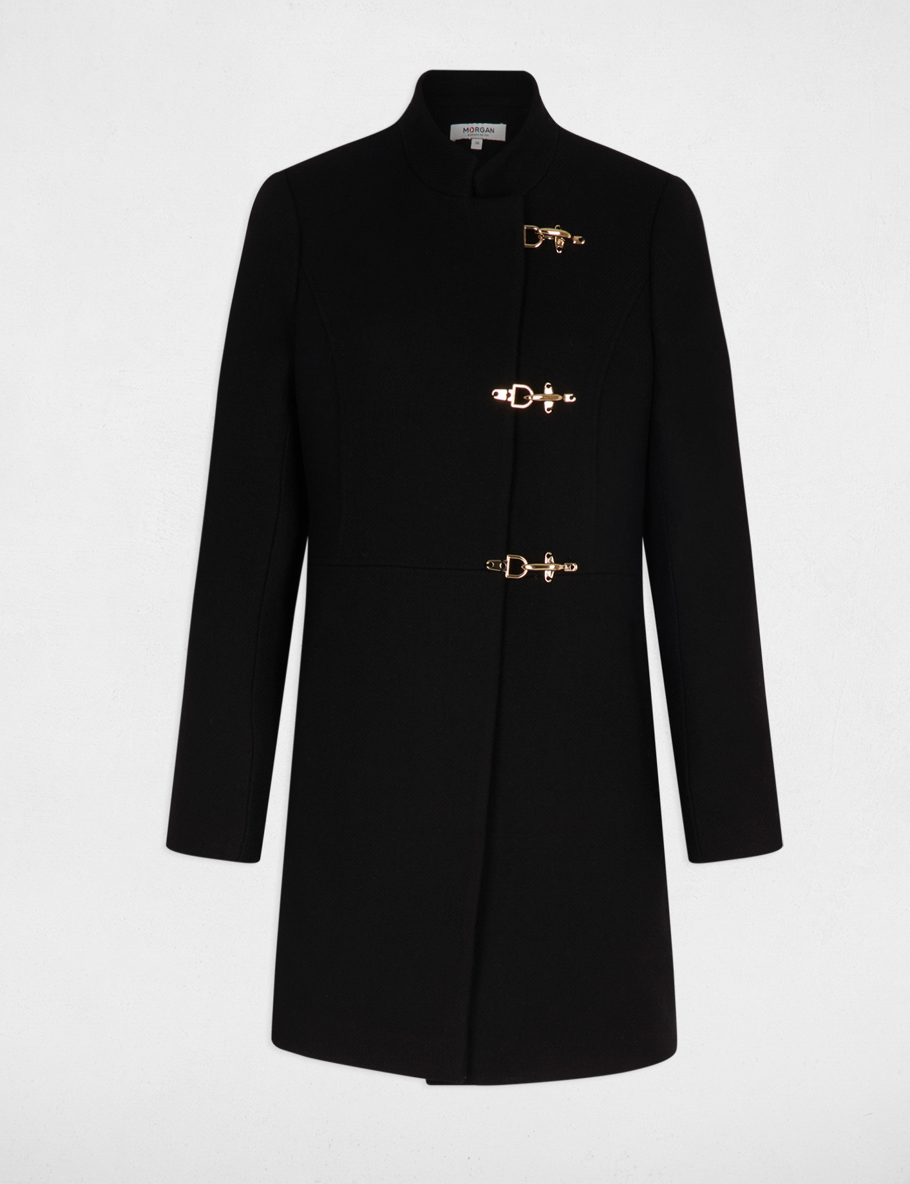 Manteau cintré col montant noir femme Morgan