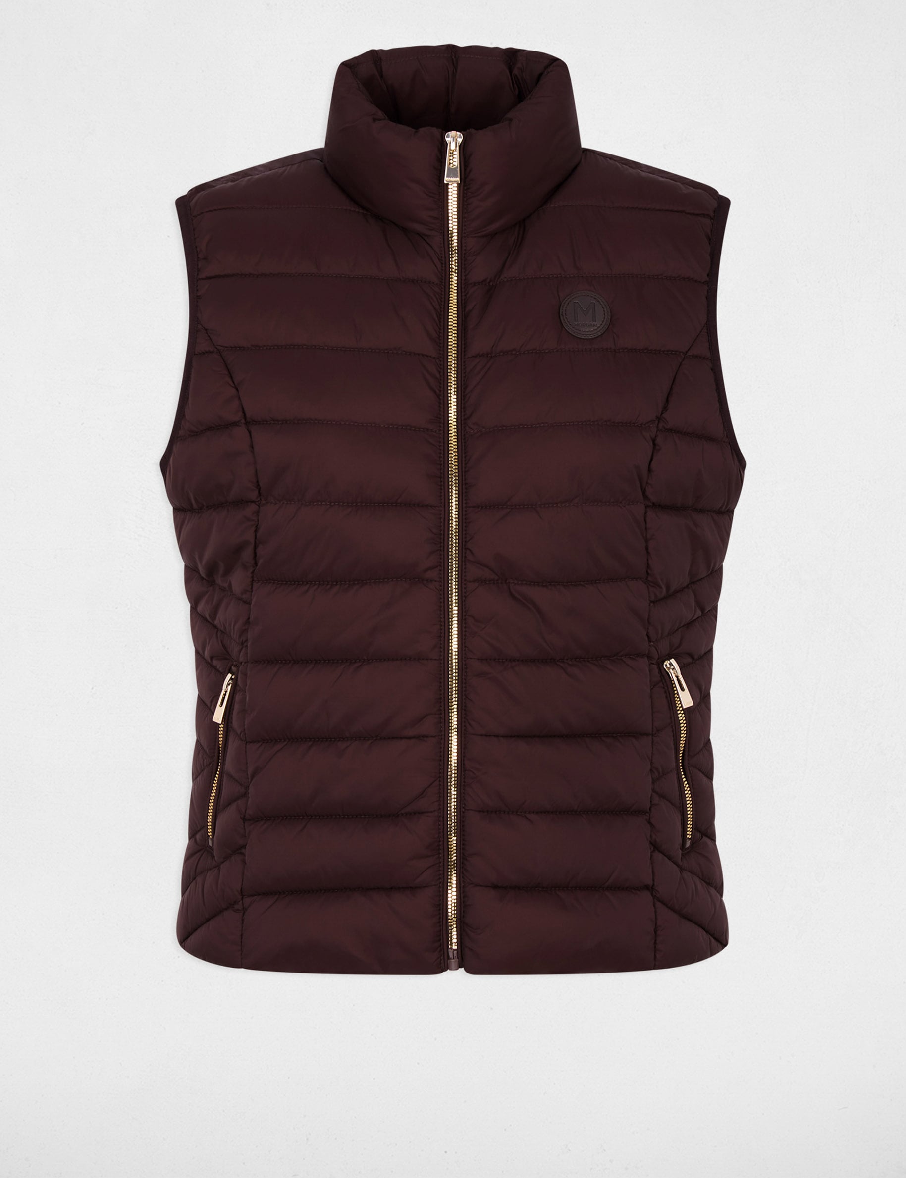 Doudoune sans manches col montant marron fonc&eacute; femme