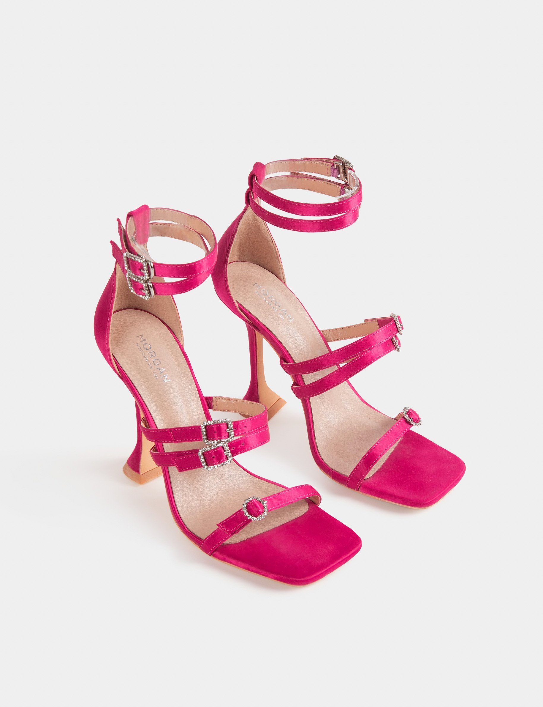 Sandales à talons avec détails bijoux rose femme
