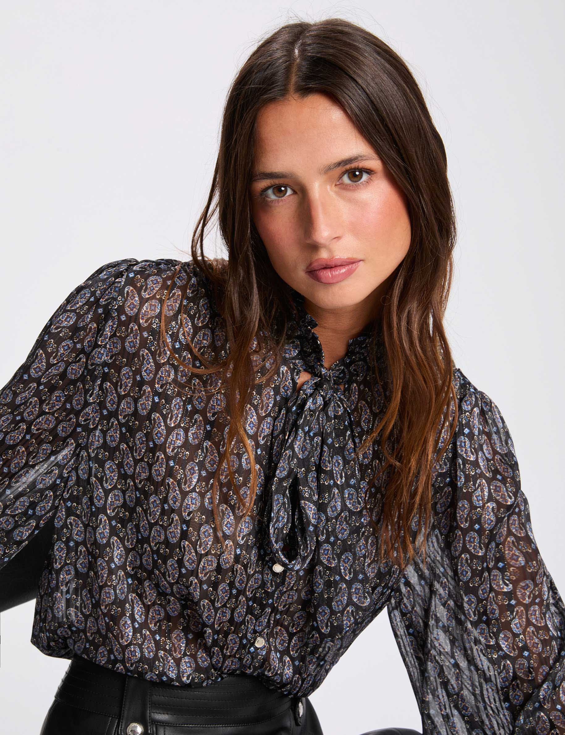 Chemise fluide col v multicolore femme