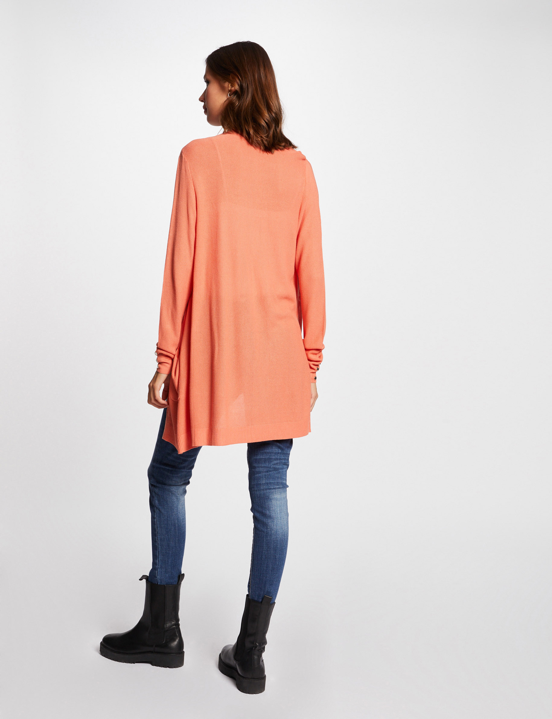 Gilet manches longues avec boutons orange femme Gilet manches longues avec boutons orange femme