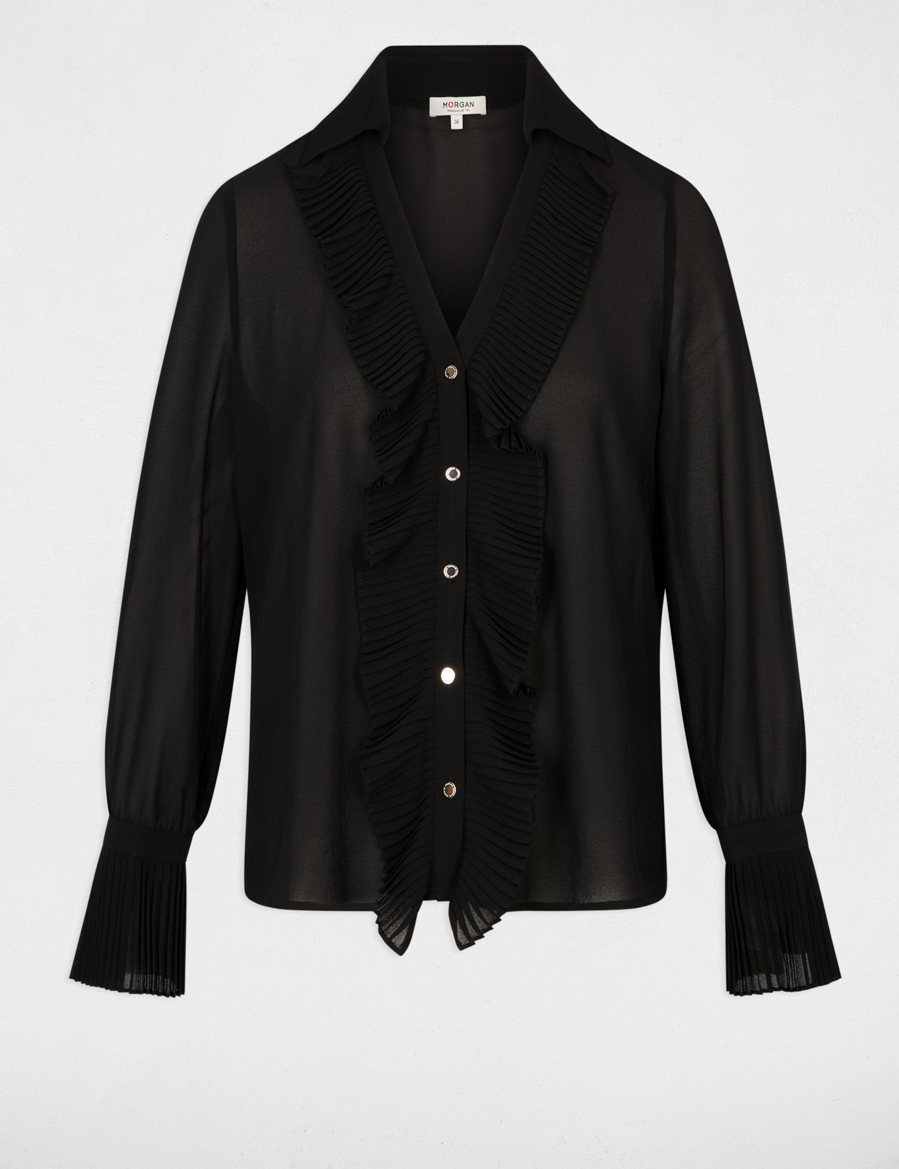 Chemise voile col &agrave; revers noir femme