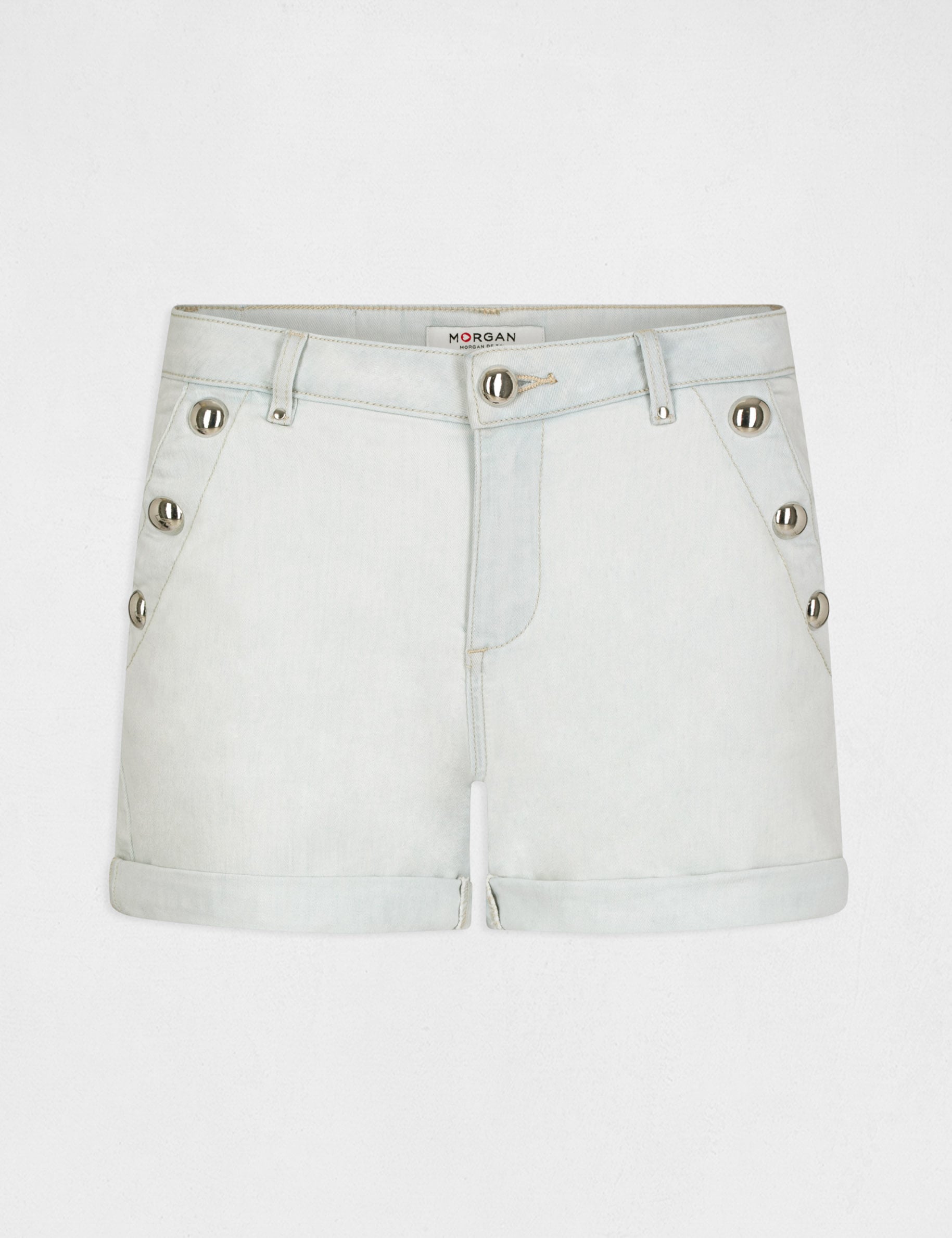 Short slim en jean &agrave; pont jean bleached femme