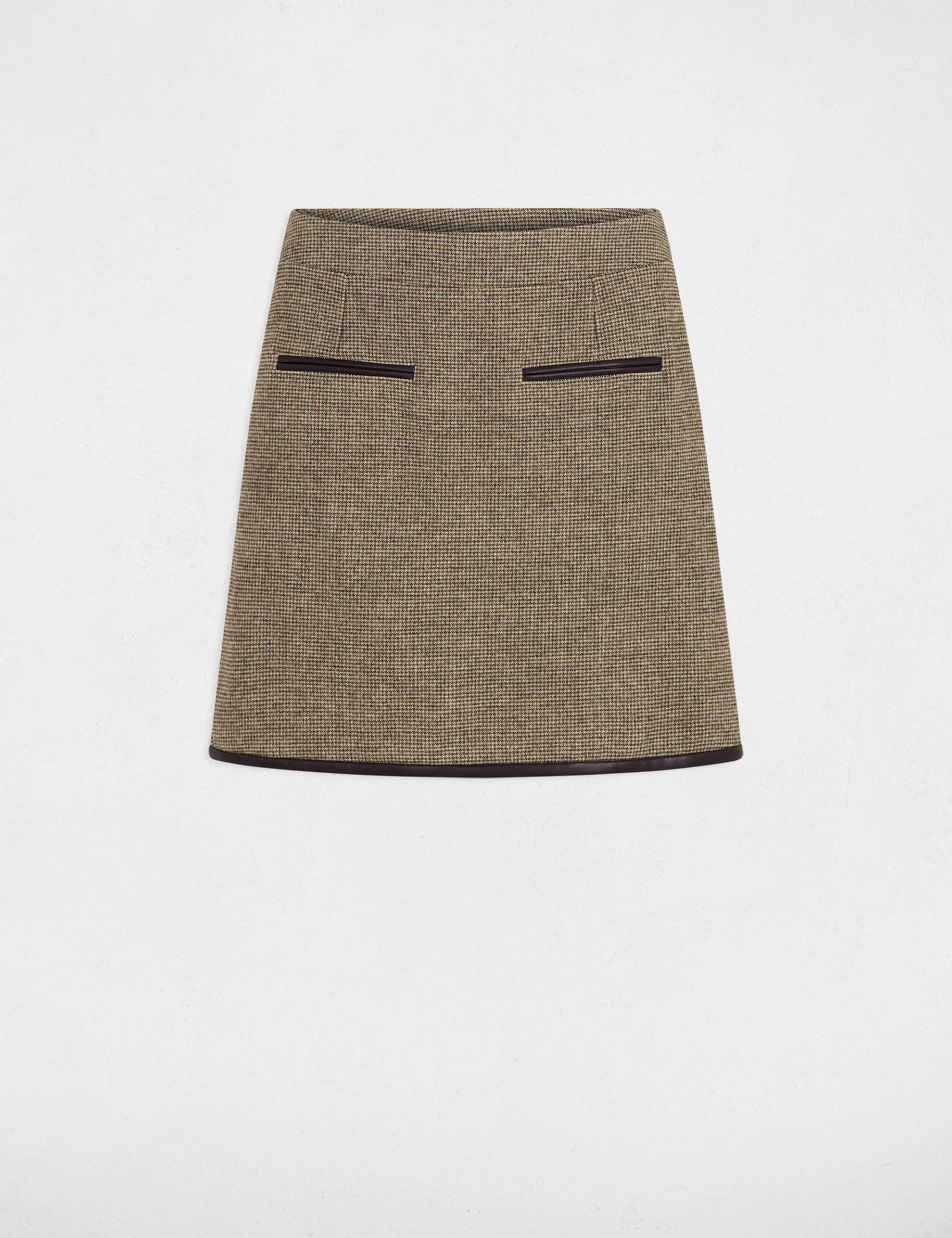 Jupe tweed taille haute vert kaki femme