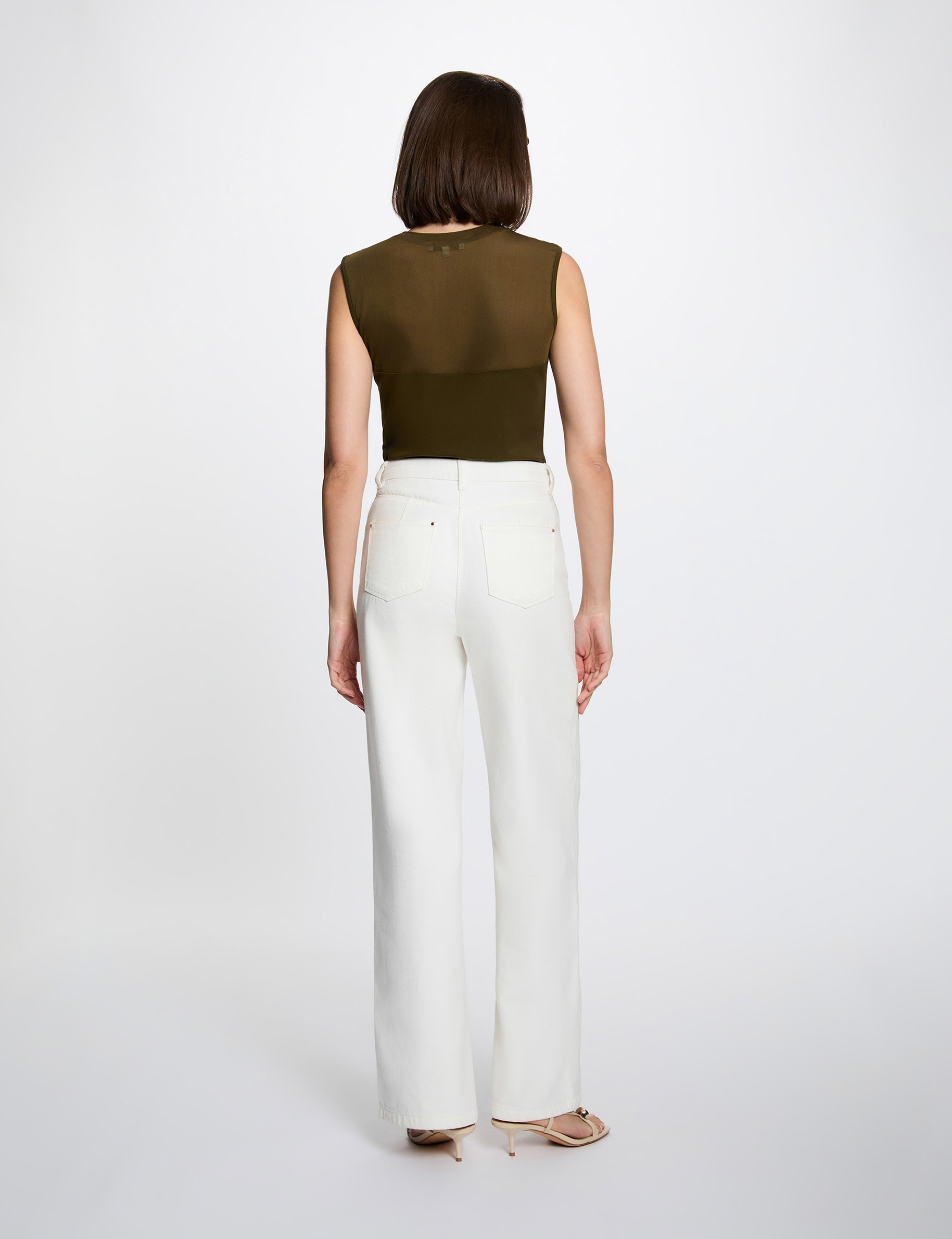 D&eacute;bardeur col rond vert kaki femme