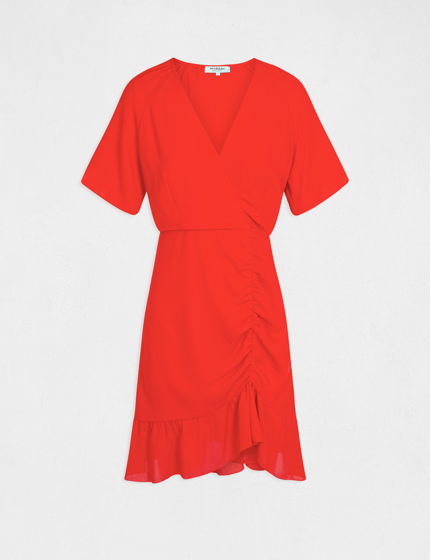 Robe cintr?�e fronc?�e col cache-coeur rouge femme | Morgan