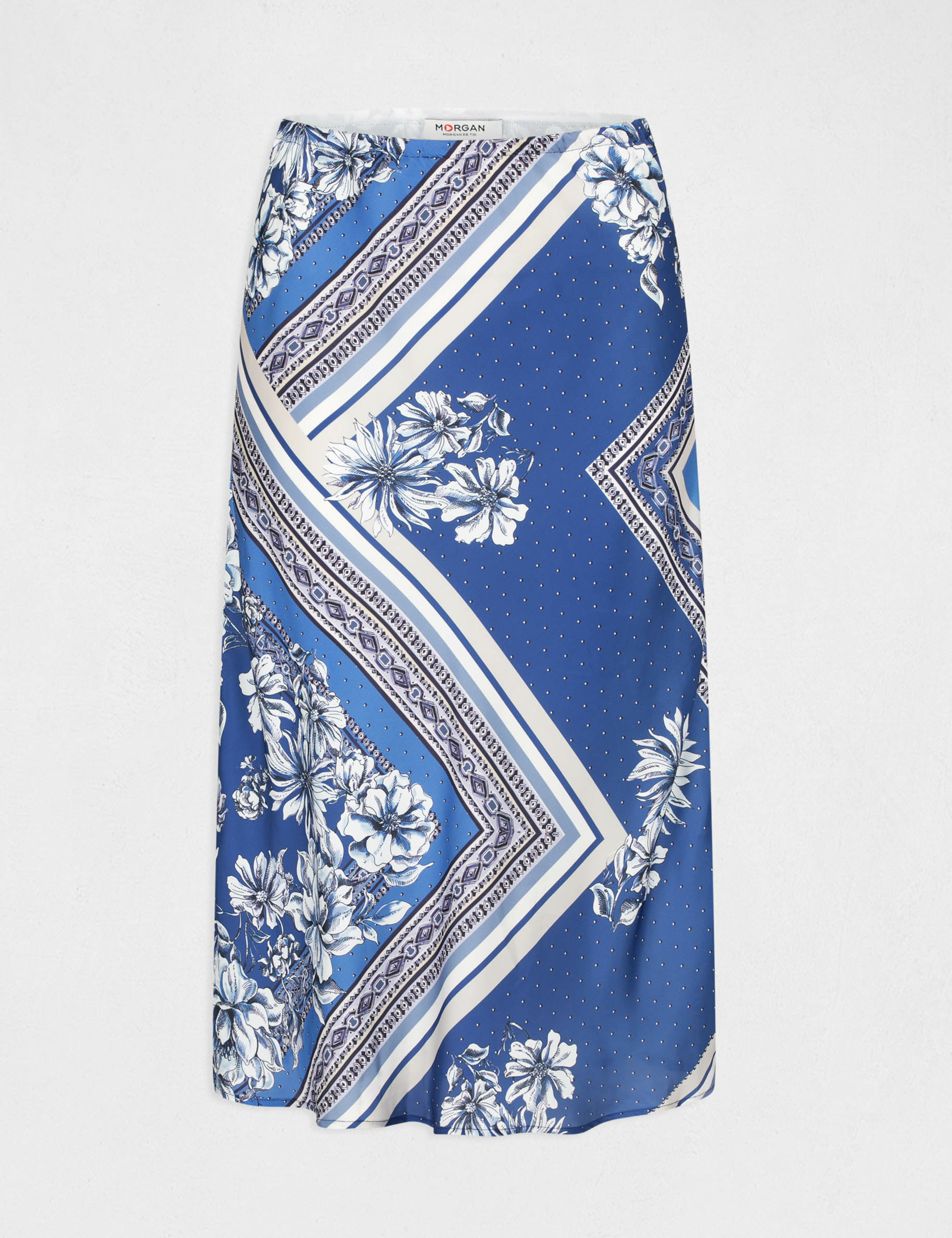 Jupe évasée taille haute imprimé floral bleu femme Jupe évasée taille haute imprimé floral bleu femme