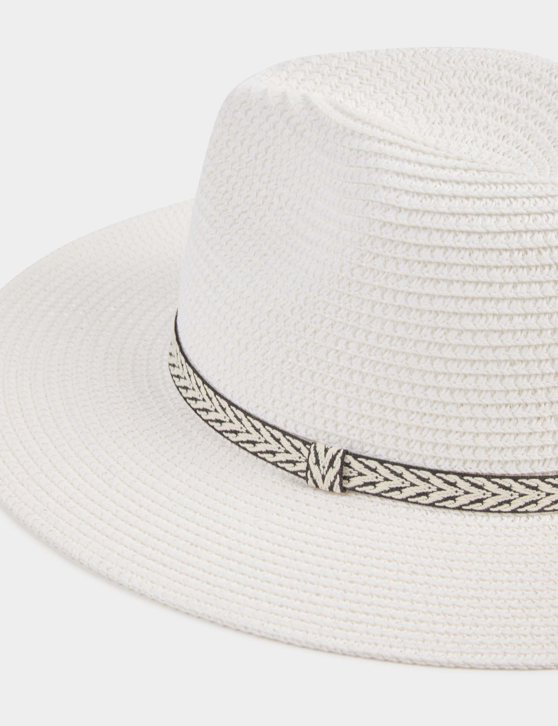 Chapeau paille graphique blanc femme