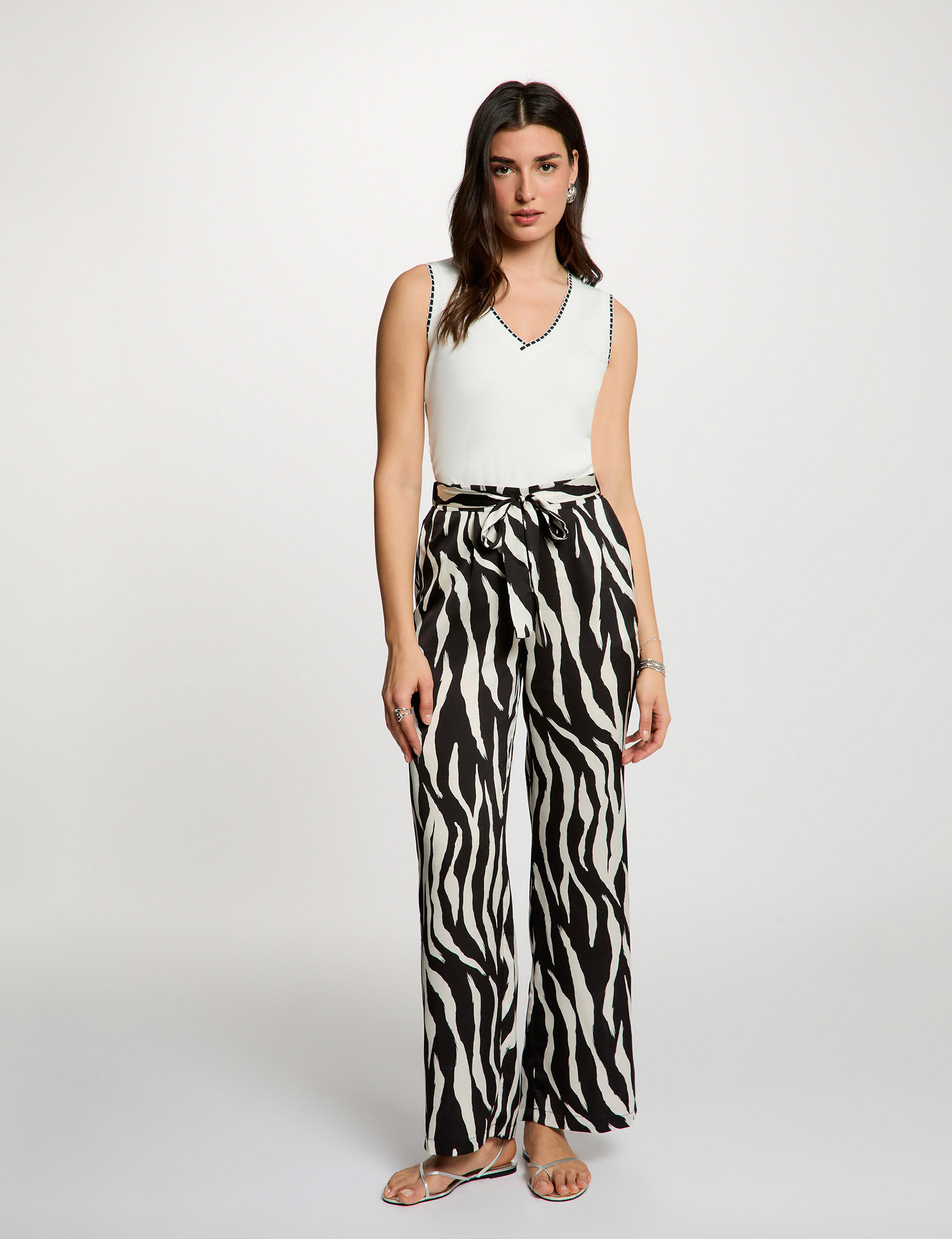 Pantalon fluide imprim&eacute; multicolore femme
