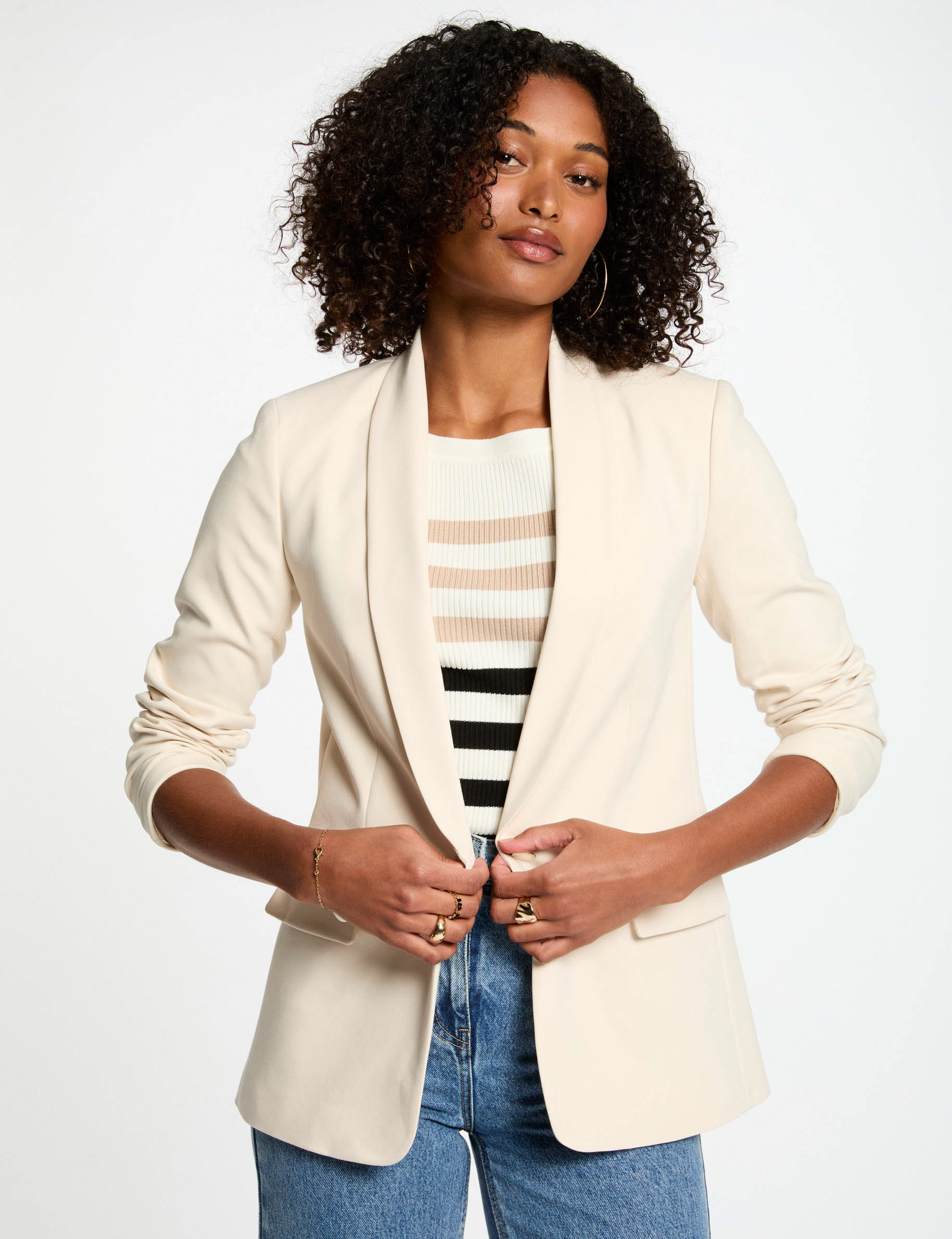 veste courte col chale ivoire femme Veste courte col châle ivoire femme