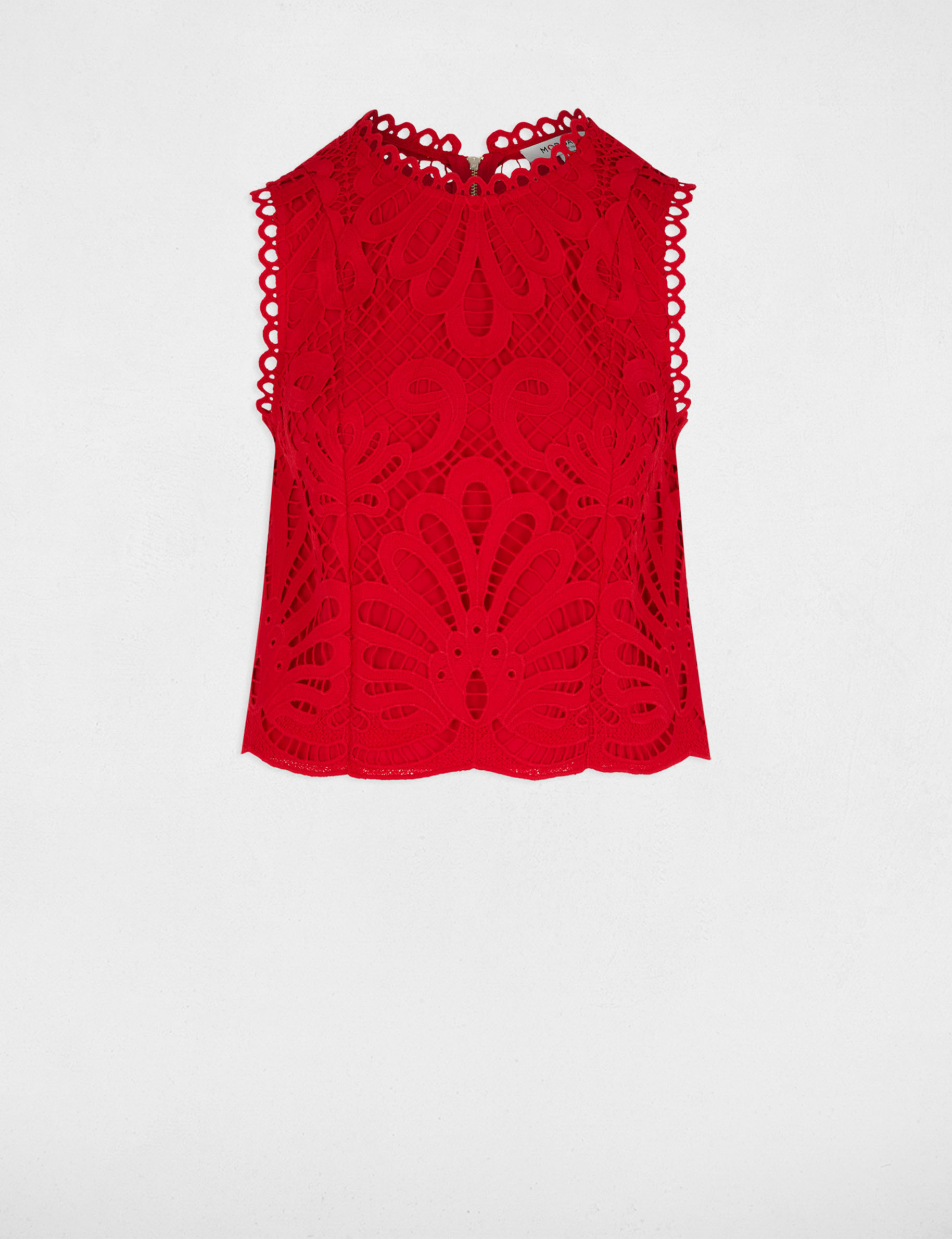 Top sans manches dentelle rouge femme