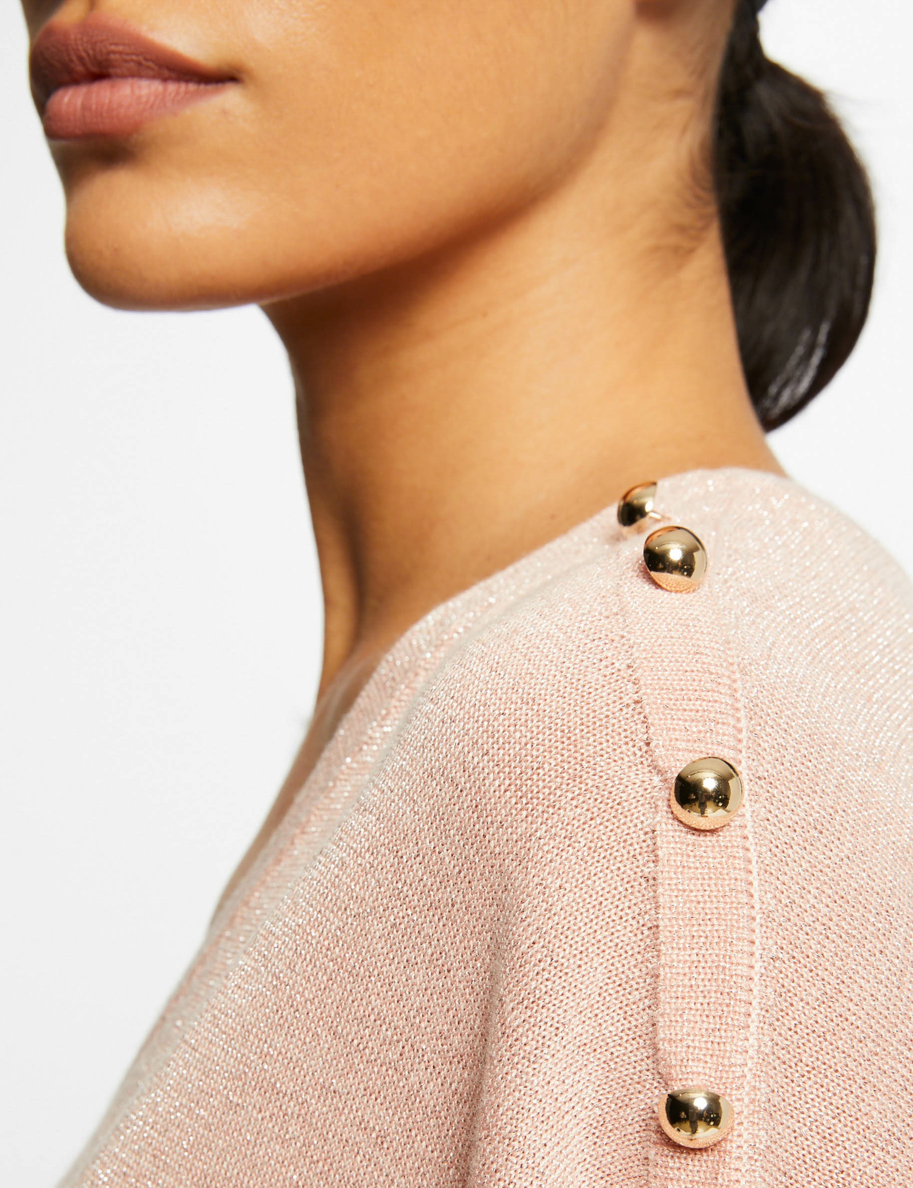 Pull manches courtes à col en V rose clair femme