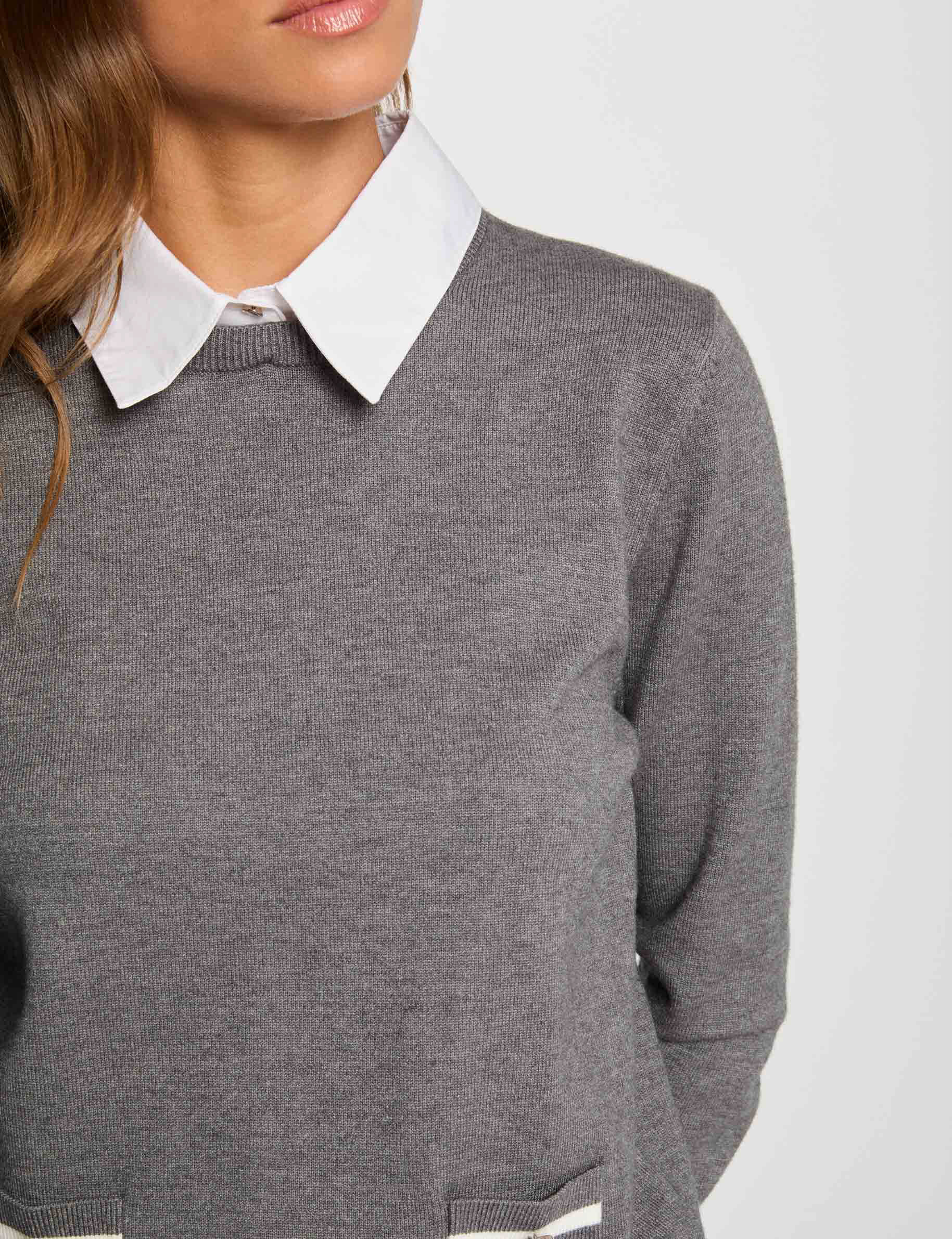 Pull col chemise gris fonc&eacute; femme