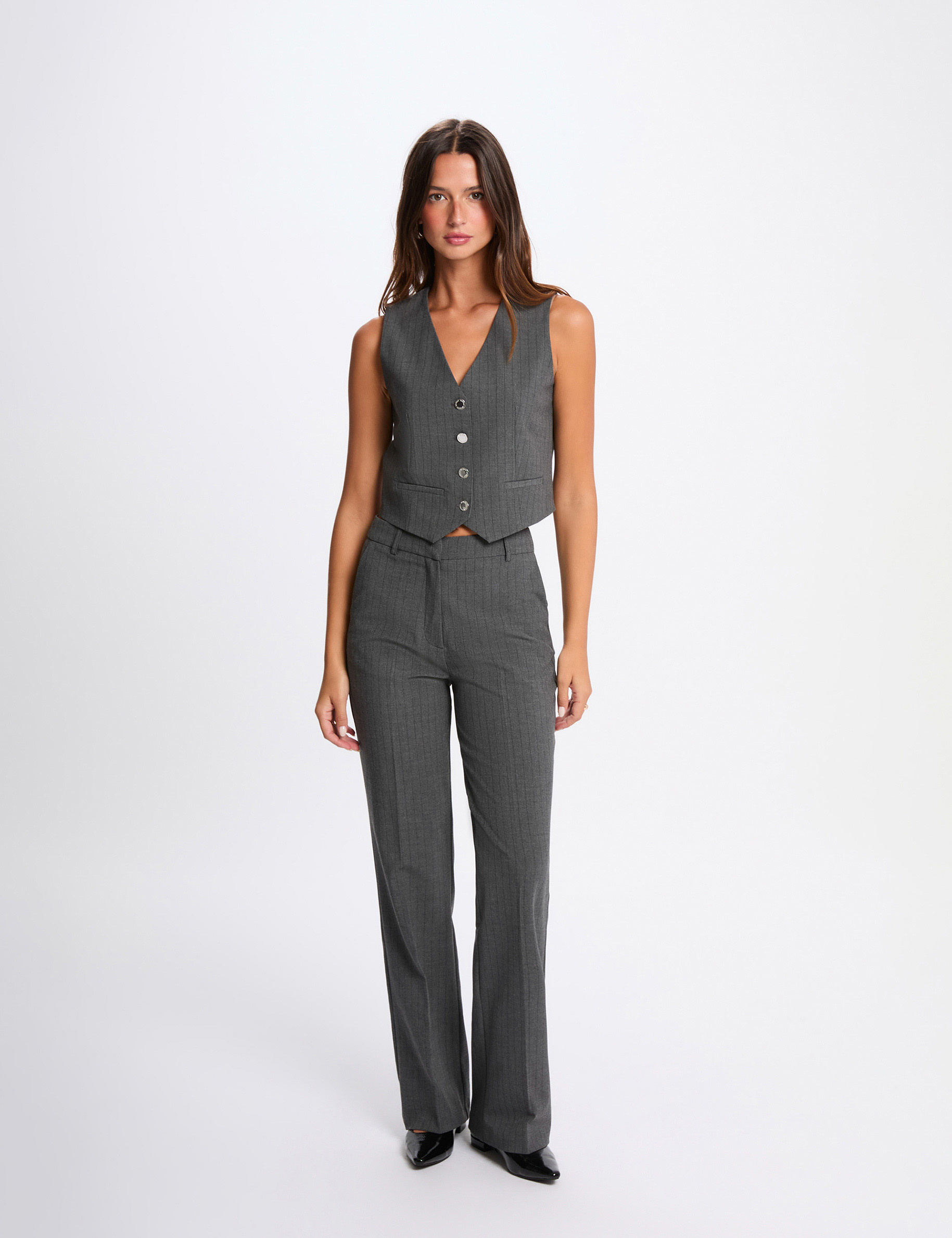 Gilet sans manches ray&eacute; gris moyen femme