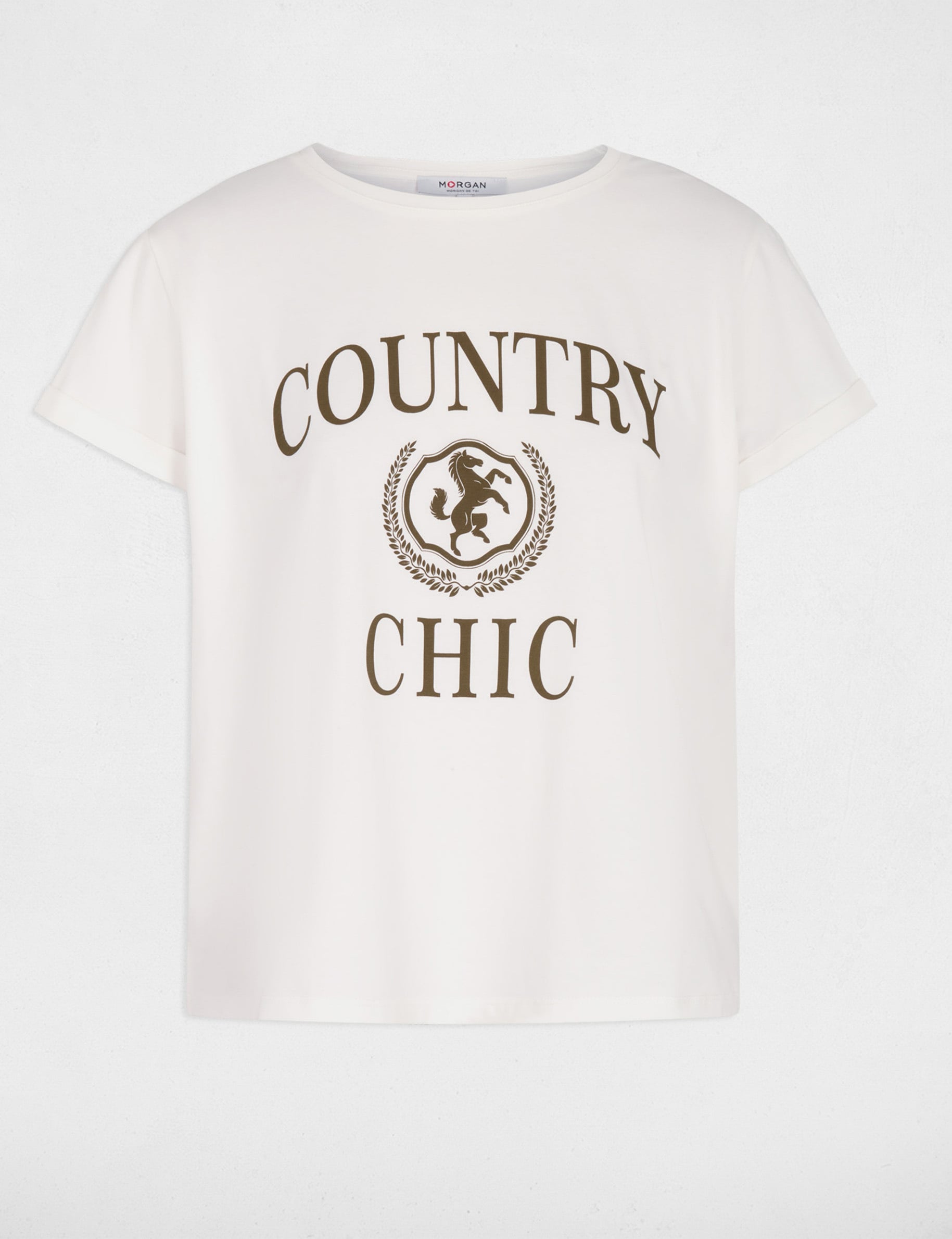 T-shirt col rond manches courtes blanc femme