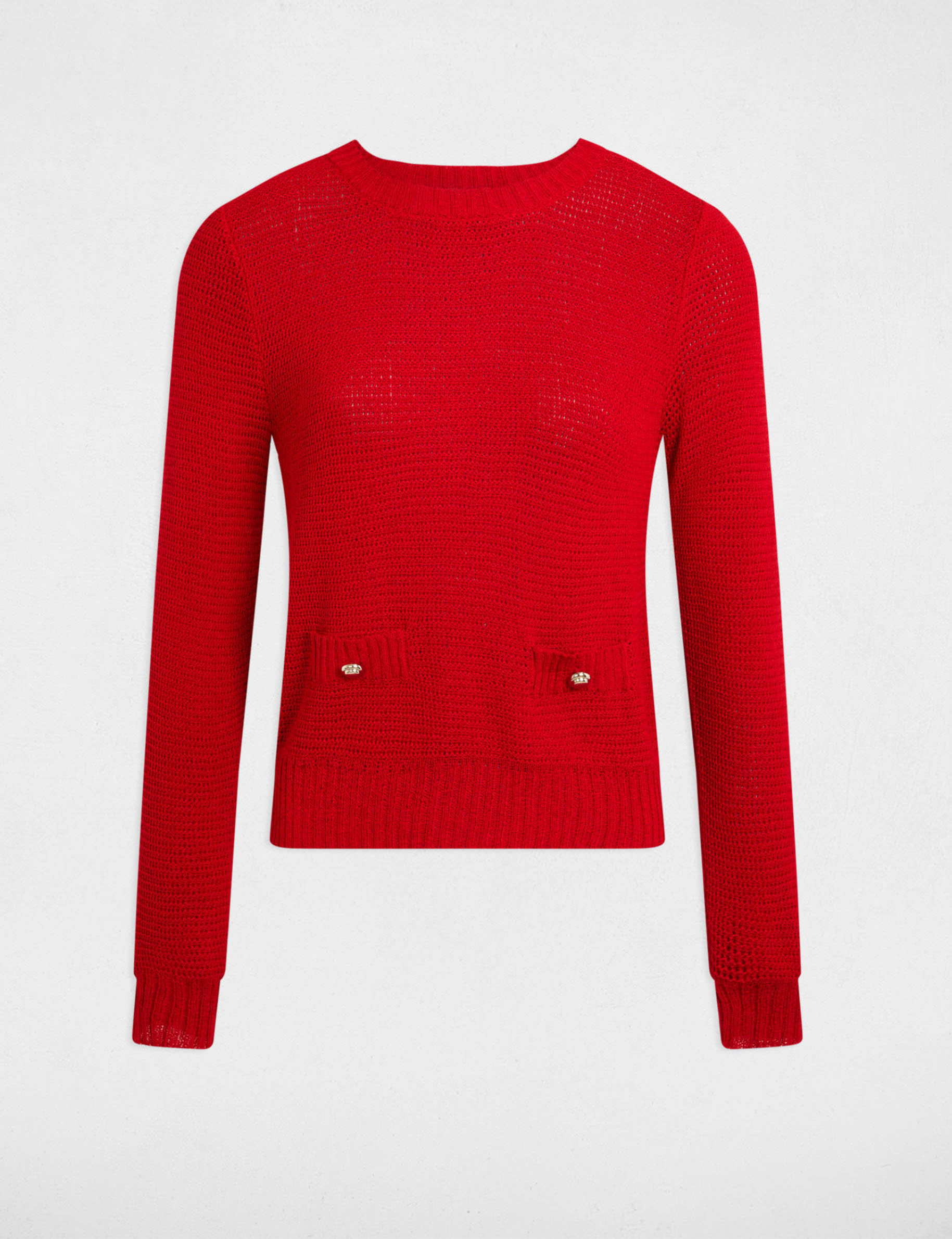 pull col rond ajoure rouge femme Pull col rond ajouré rouge femme
