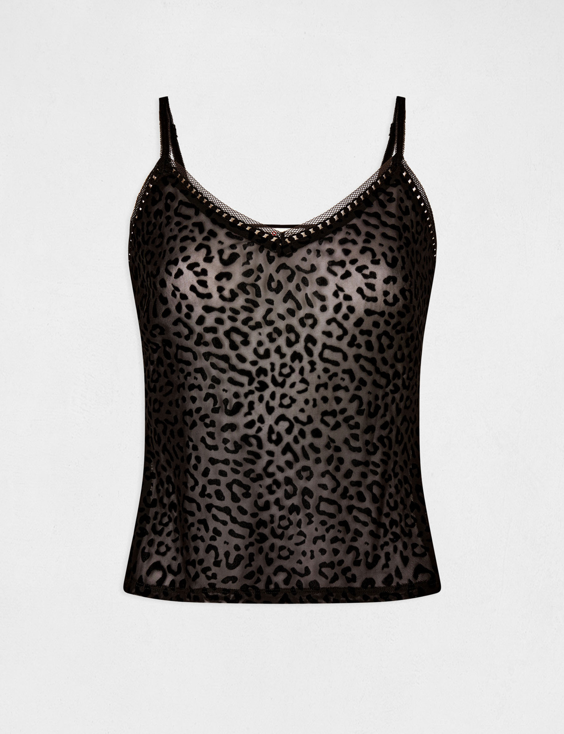 debardeur dentelle imprime animalier noir femme Débardeur dentelle imprimé animalier noir femme