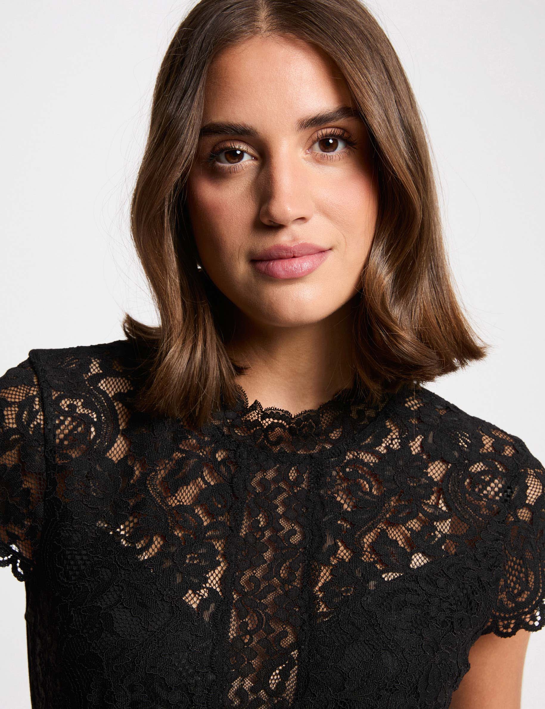 Body dentelle col montant noir femme
