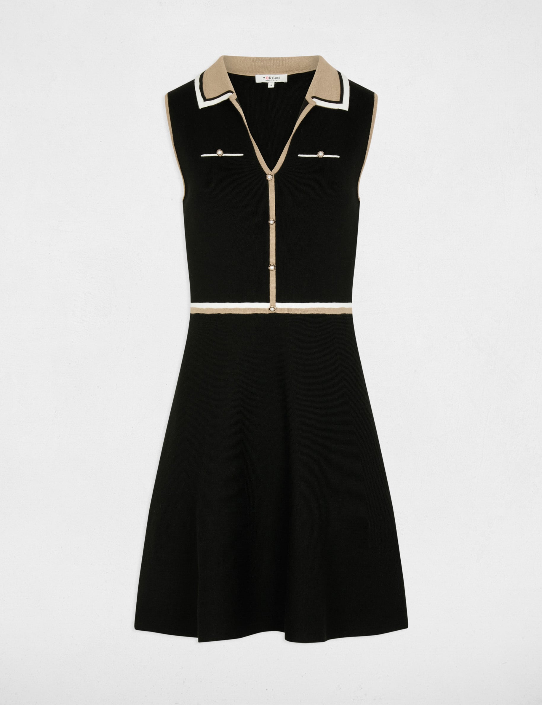 Robe tricot col &agrave; revers noir femme