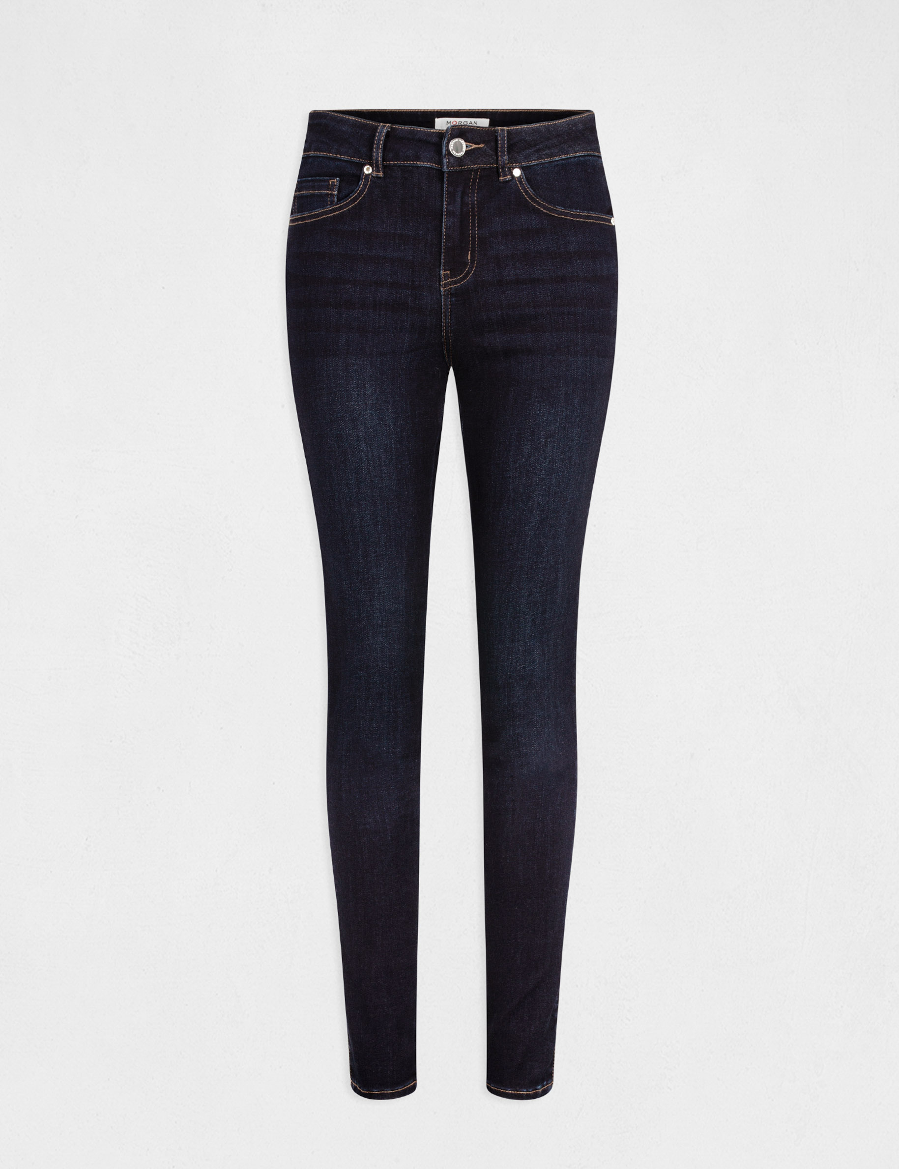 Jeans slim avec bandes strass jean brut femme