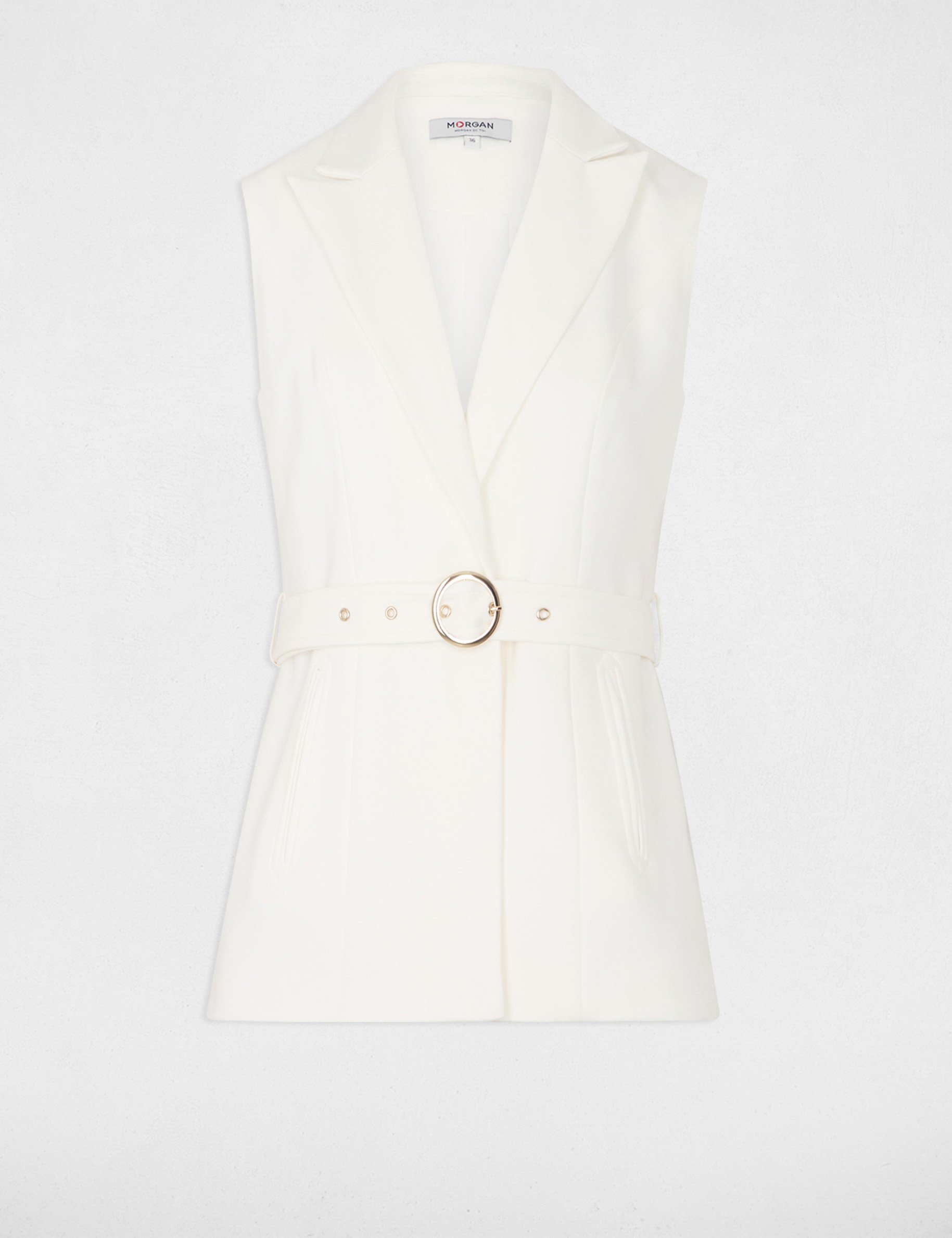 veste droite sans manches ceinturee blanc femme Veste droite sans manches ceinturée blanc femme