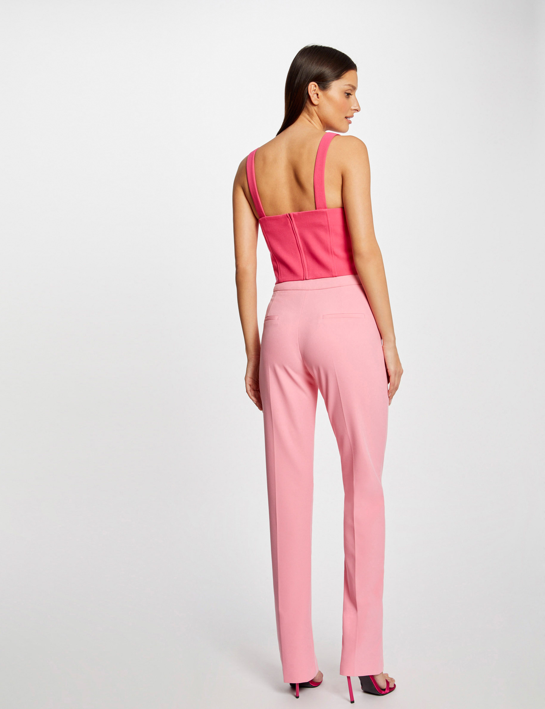 Pantalon tailleur ajusté fendu rose clair femme Pantalon tailleur ajusté fendu rose clair femme