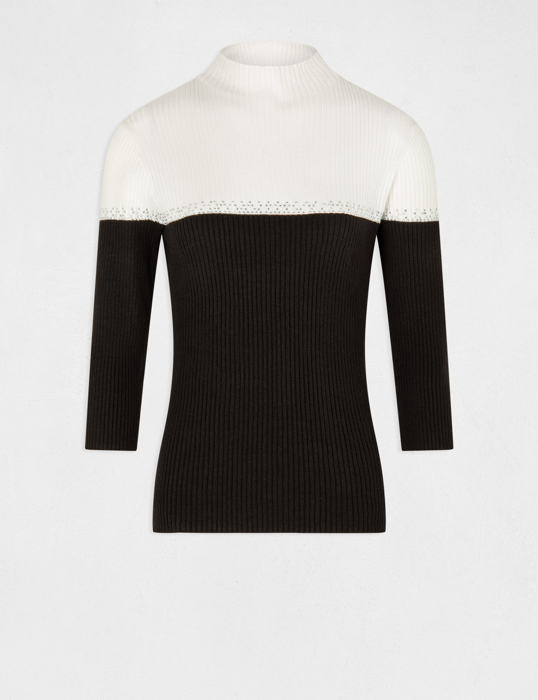 pull manches 34 avec details strass noir femme Pull manches 3/4 avec détails strass noir femme