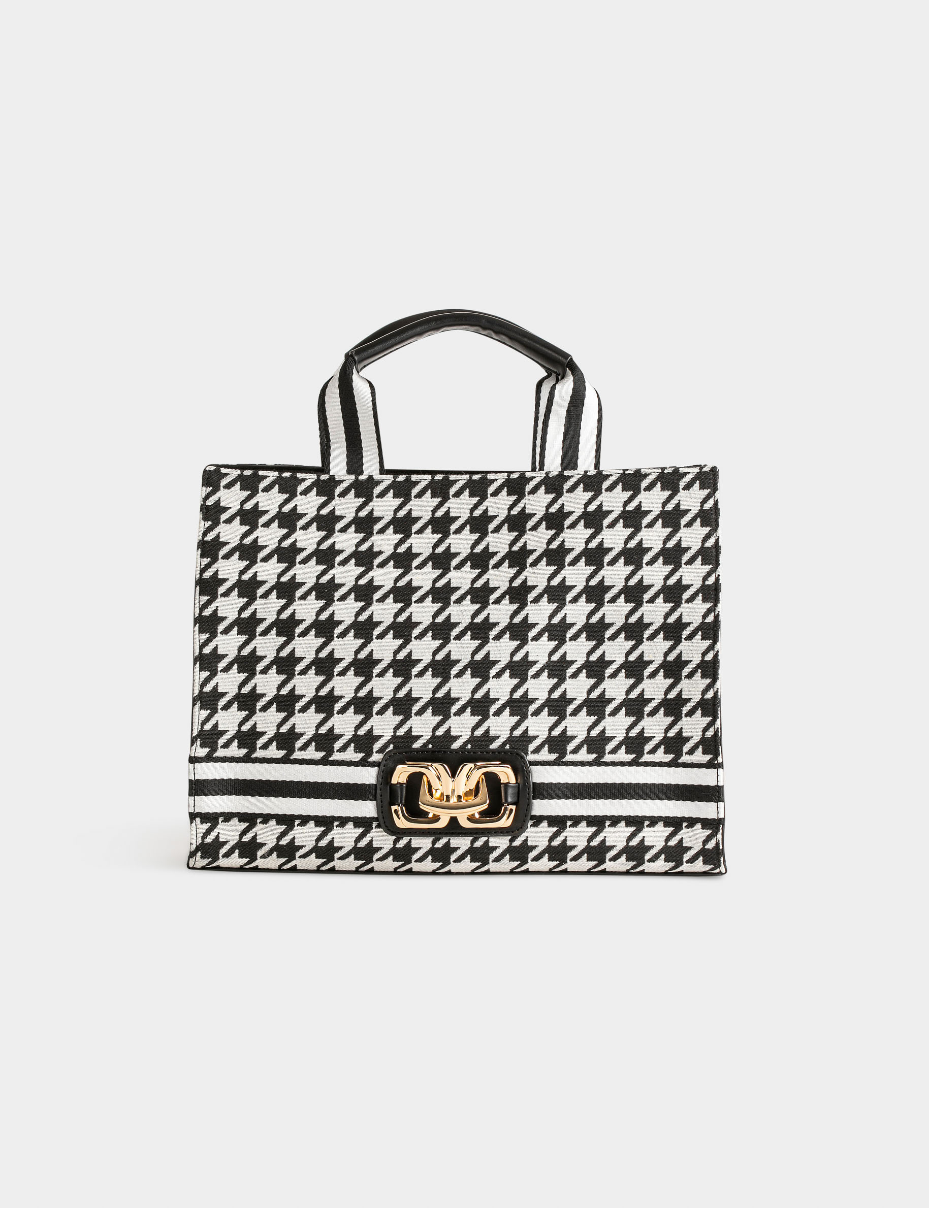 Sac cabas imprimé pied de poule noir femme Sac cabas imprimé pied de poule noir femme