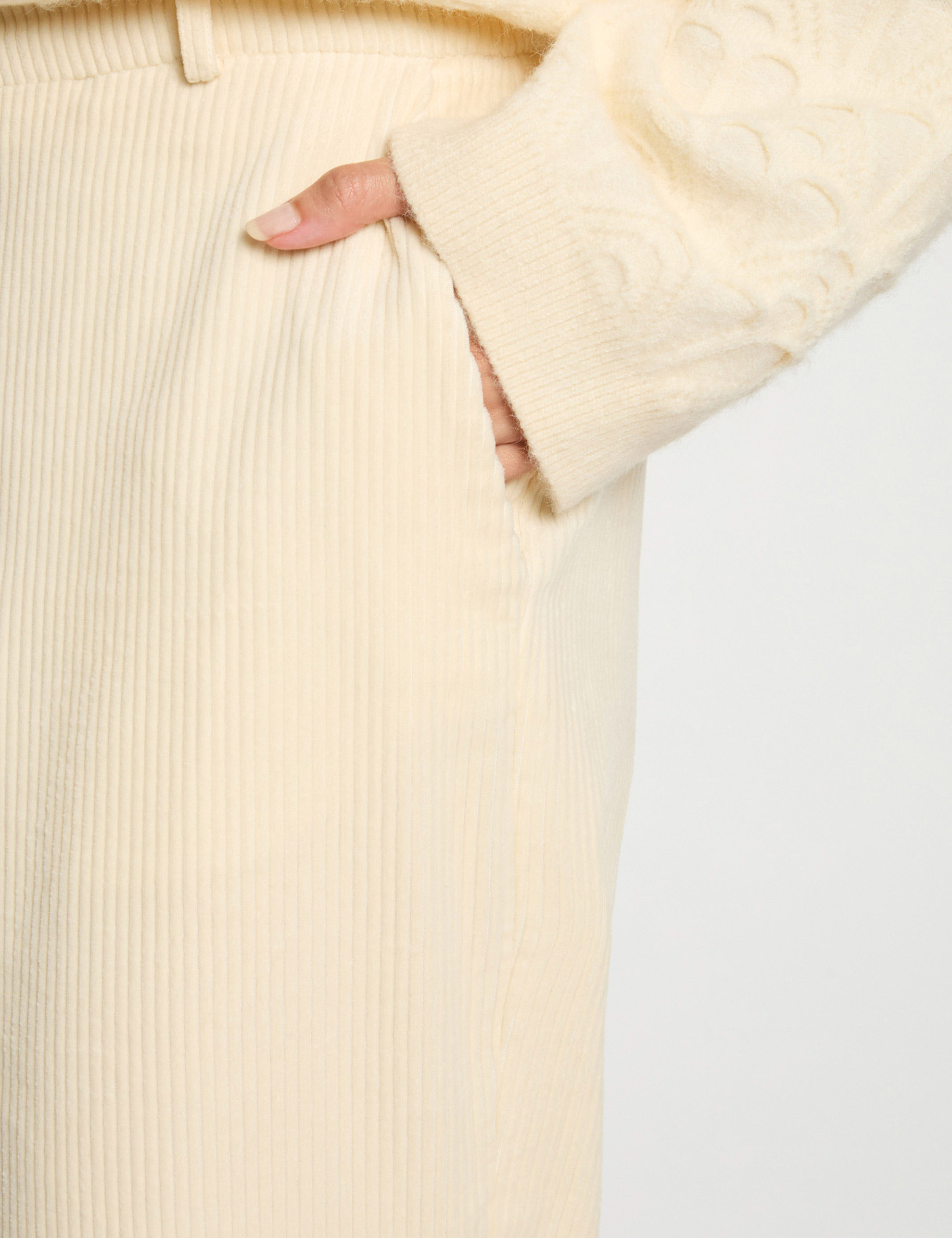Pantalon large velours ecru femme