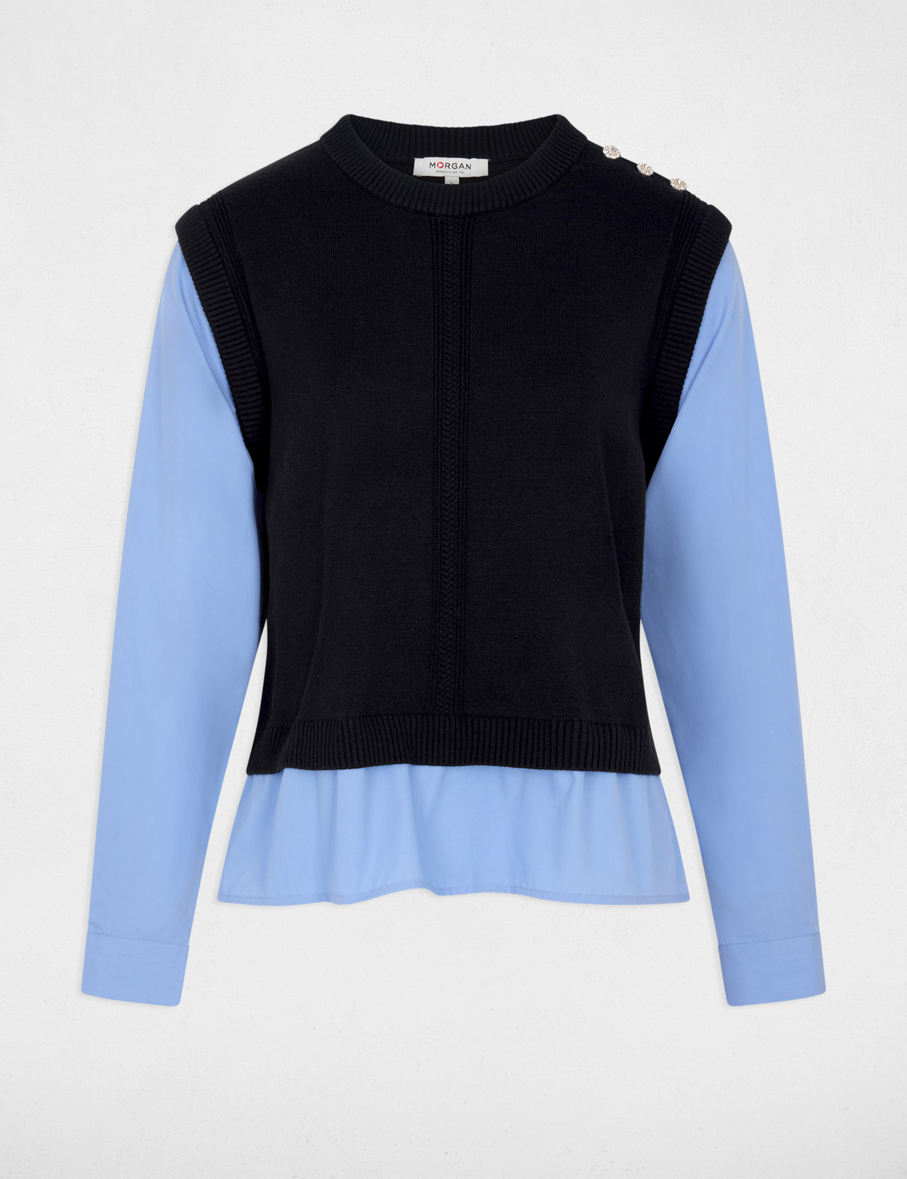 Pull ajust&eacute; col &agrave; revers bleu marine femme
