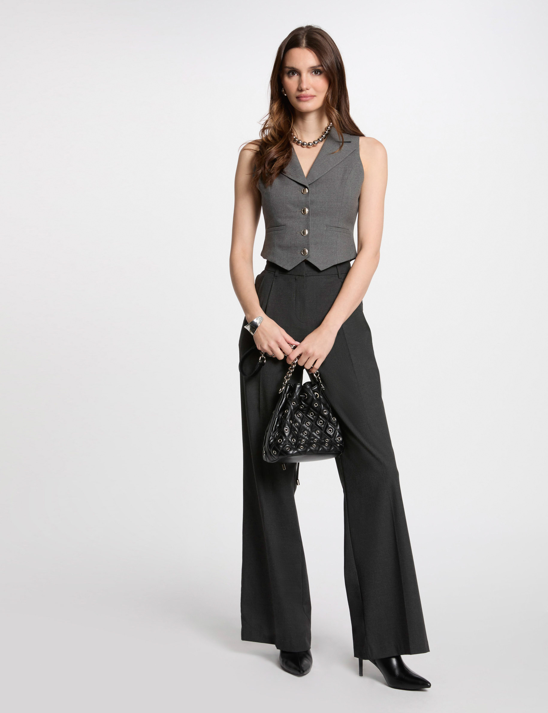 Gilet sans manches ajust&eacute; gris clair femme